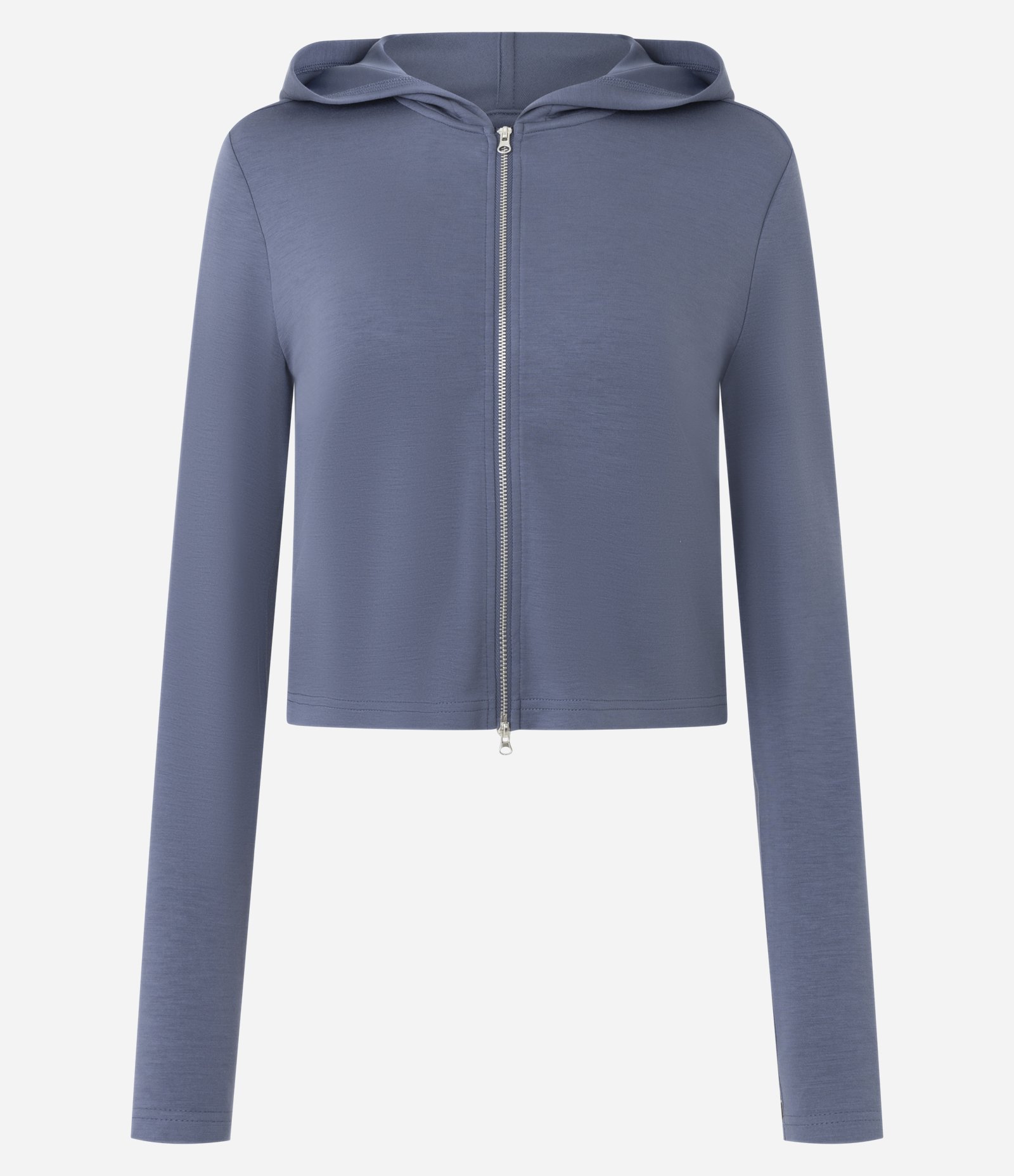 Jaqueta em Modal com Capuz e Fechamento em Zíper Azul 6