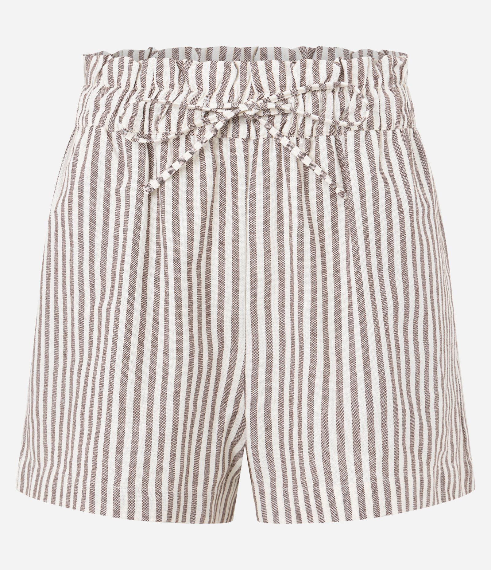 Short Runner Cintura Alta em Cotton com Listras Verticais Marrom/Branco 5