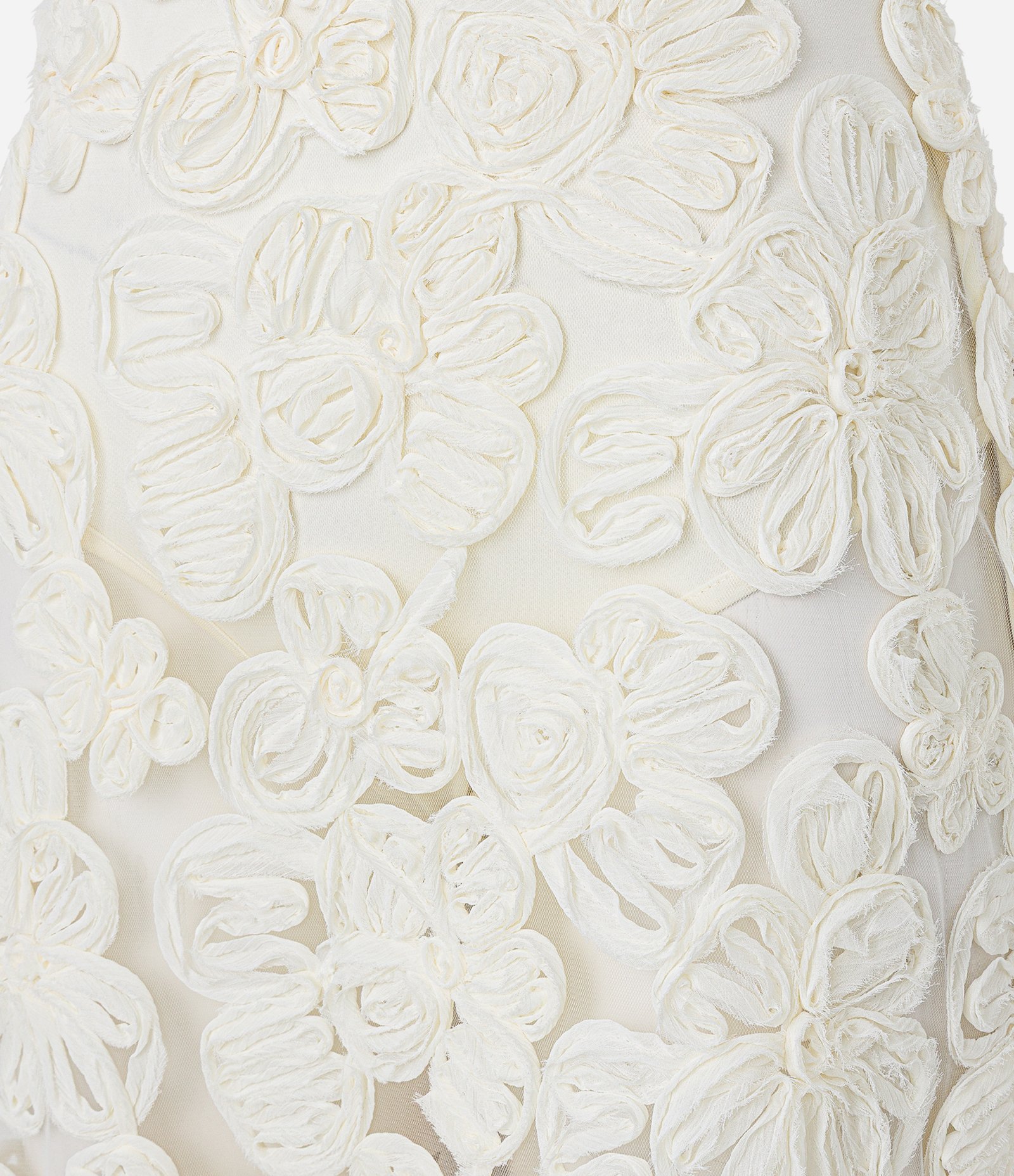 Saia Reta Midi em Tule com Bordados de Flores em 3D Bege 7