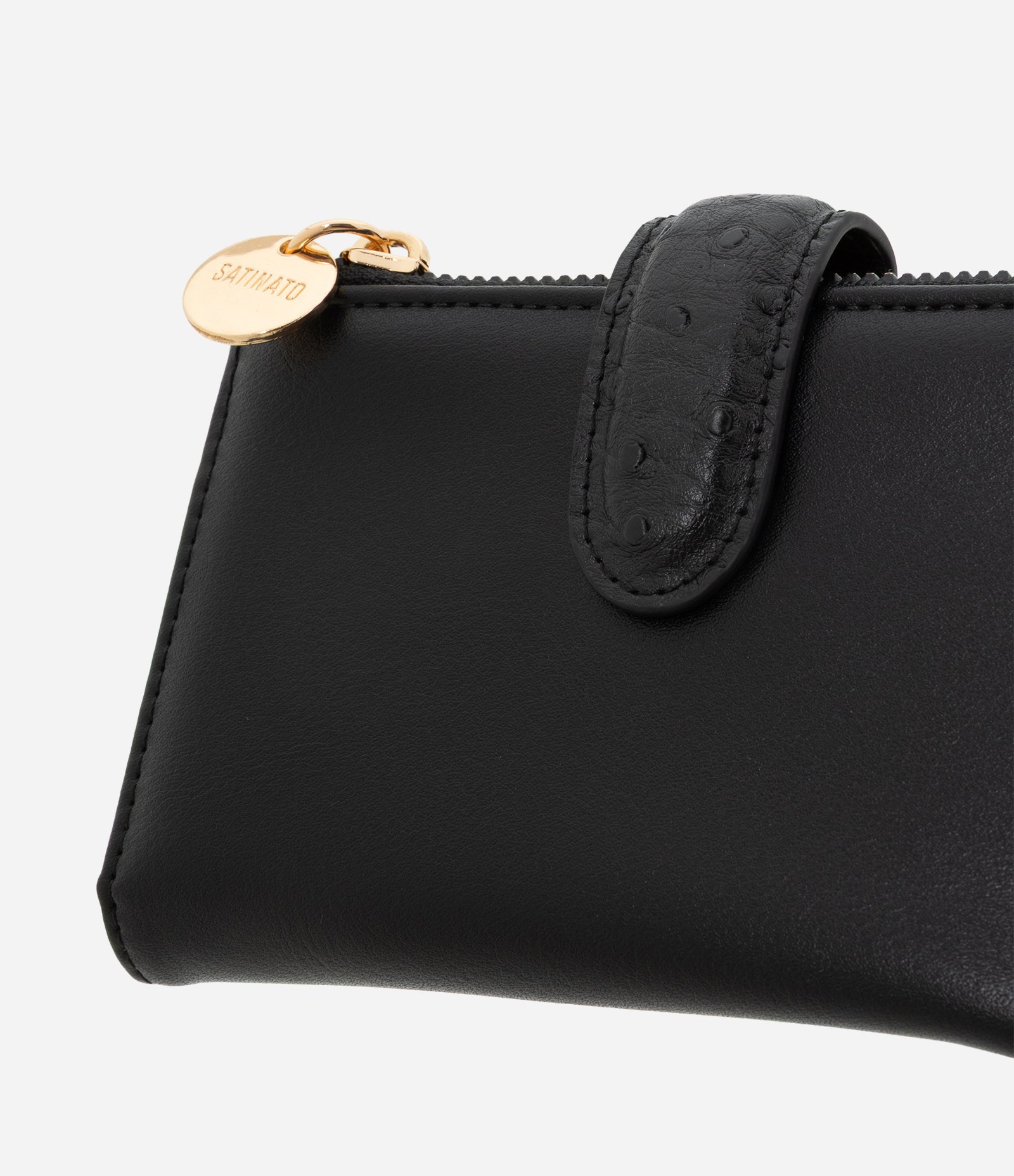 Carteira Envelope Média com Lapela e Zíper Contrastante Preto 4