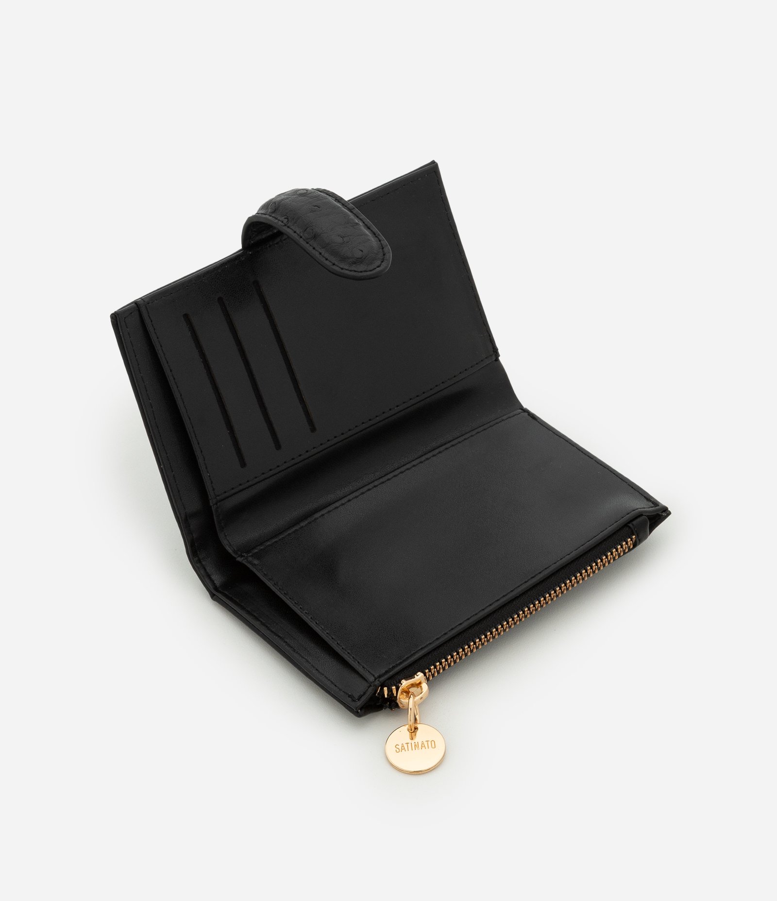 Carteira Envelope Média com Lapela e Zíper Contrastante Preto 5