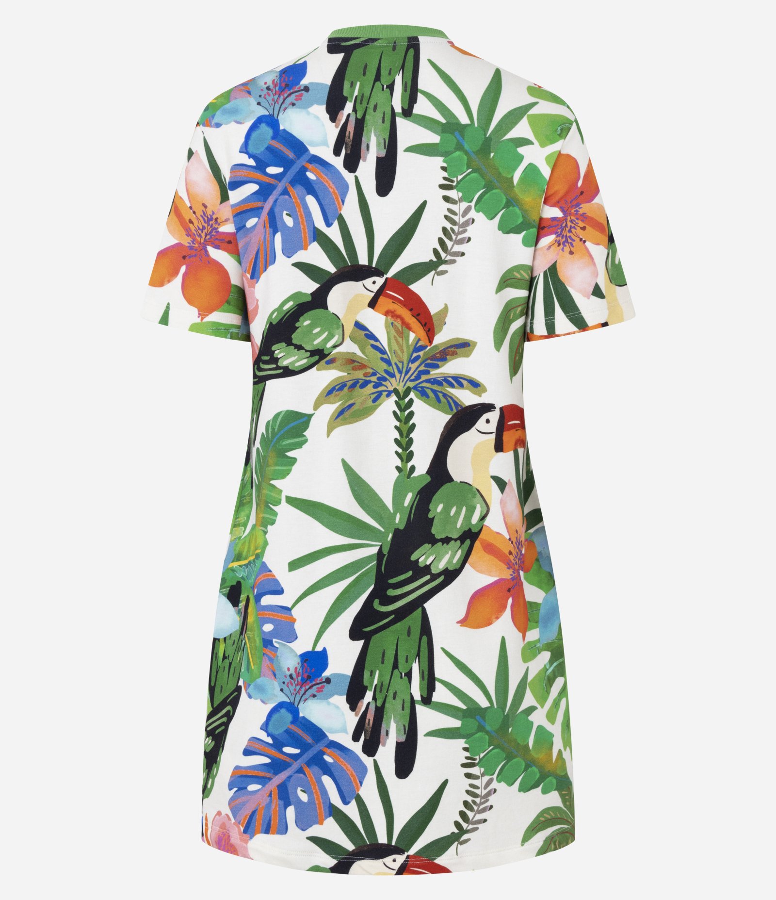 Vestido T-shirt em Viscose com Estampa de Tucano Branco/Verde/Azul 5