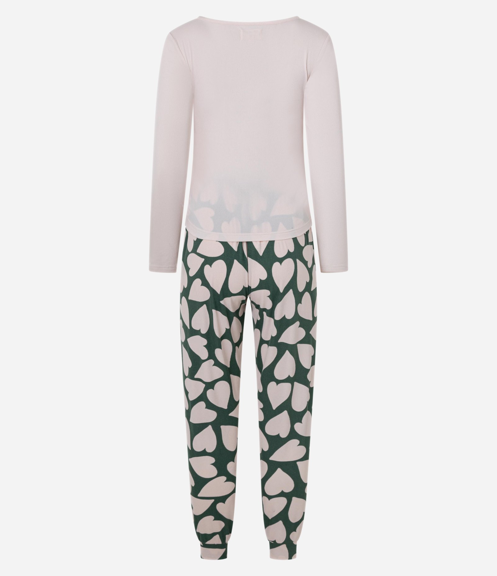 Pijama Longo em Ribana com Estampa de Coração Rosa Claro/Verde 6