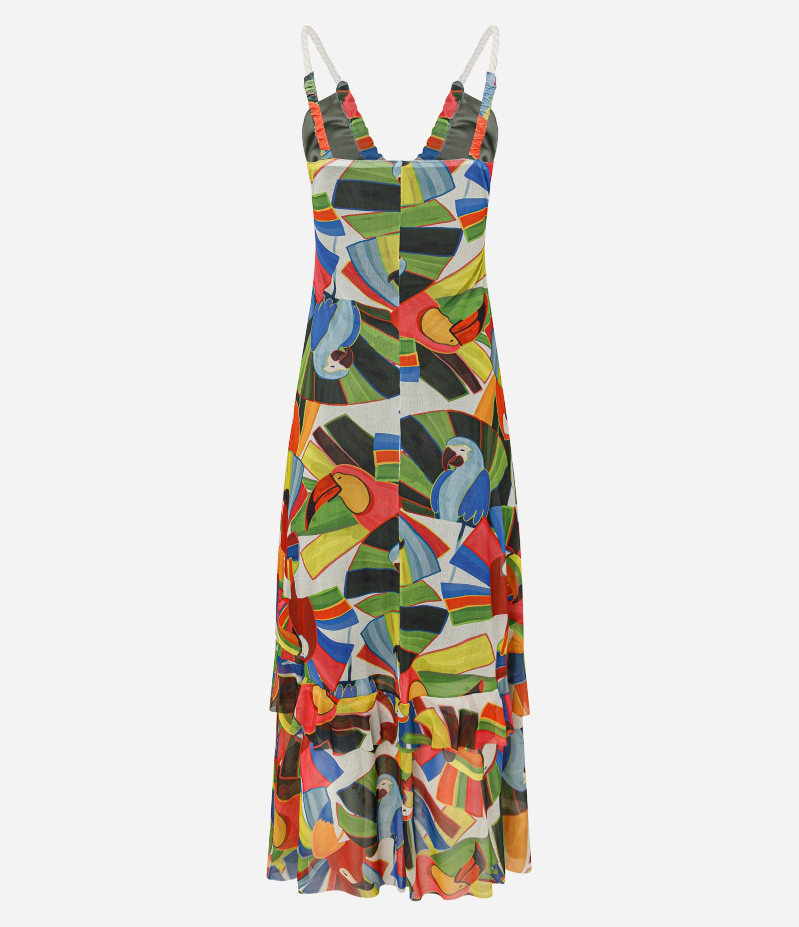 Vestido Long Midi em Tule com Estampa Tropical e Alças de Corda Multicores 7