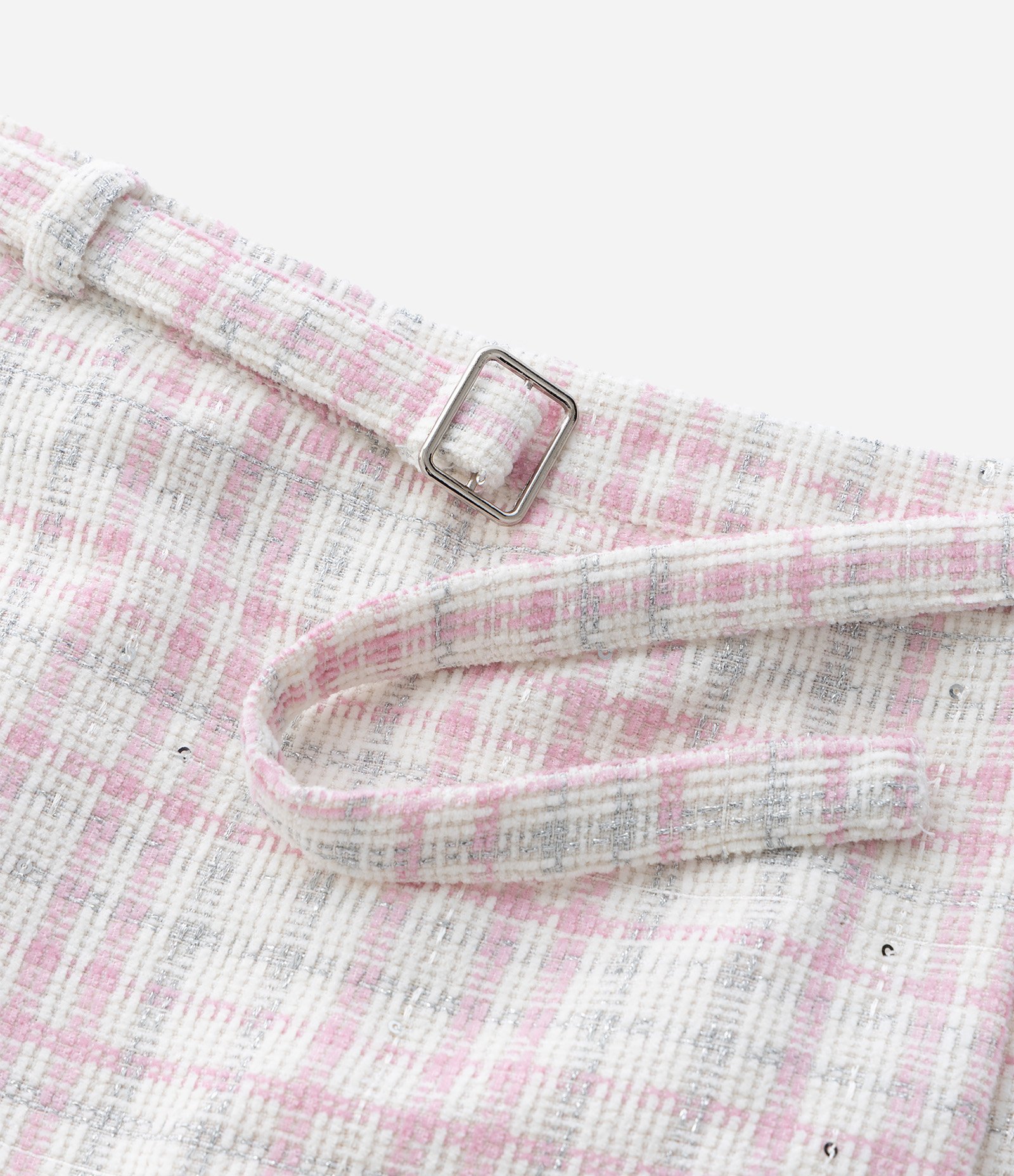 Short Saia Infantil em Tweed com Cinto Transpassado – Tam 5 a 14 Anos Rosa/Branco 9