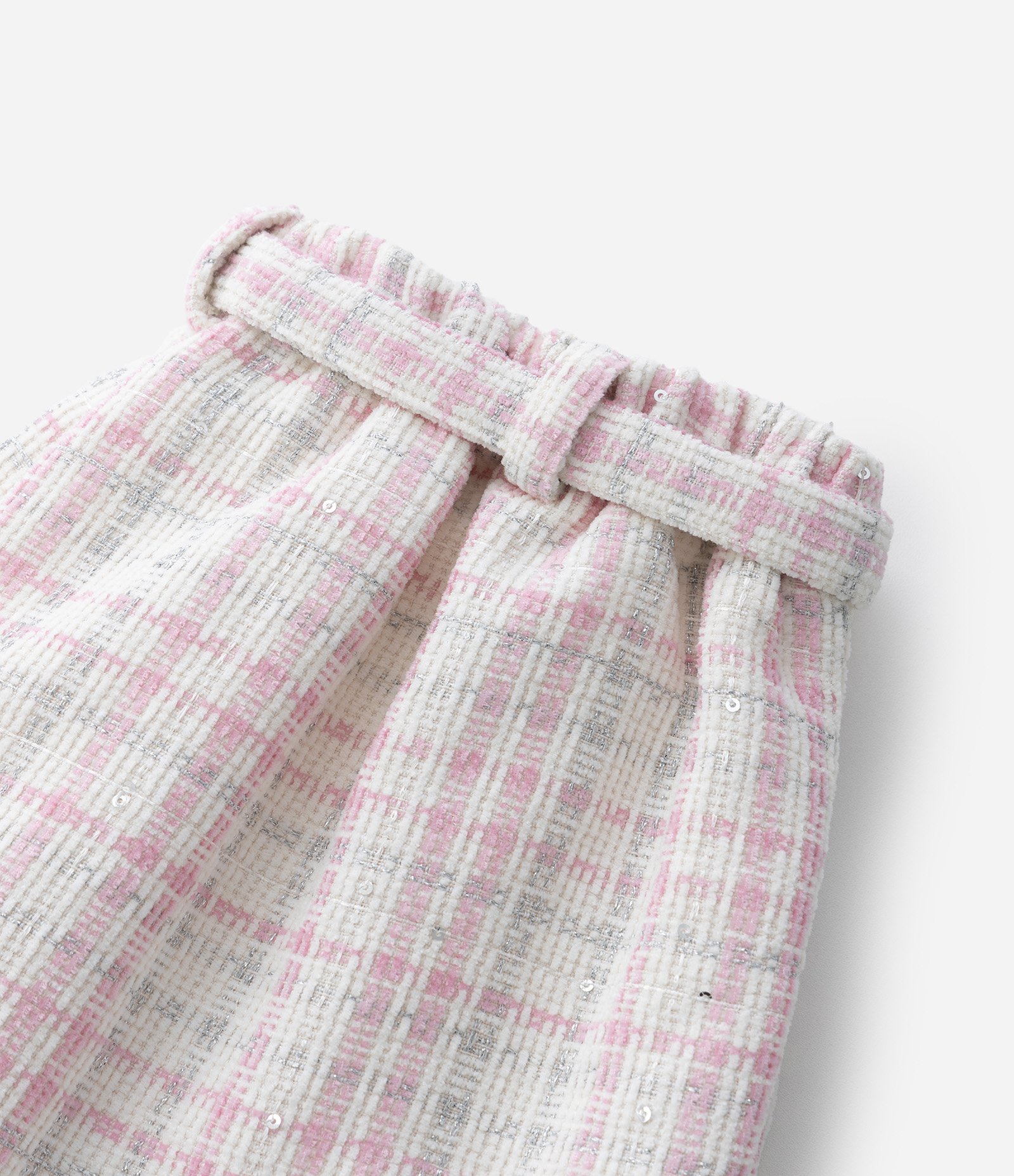 Short Saia Infantil em Tweed com Cinto Transpassado – Tam 5 a 14 Anos Rosa/Branco 5