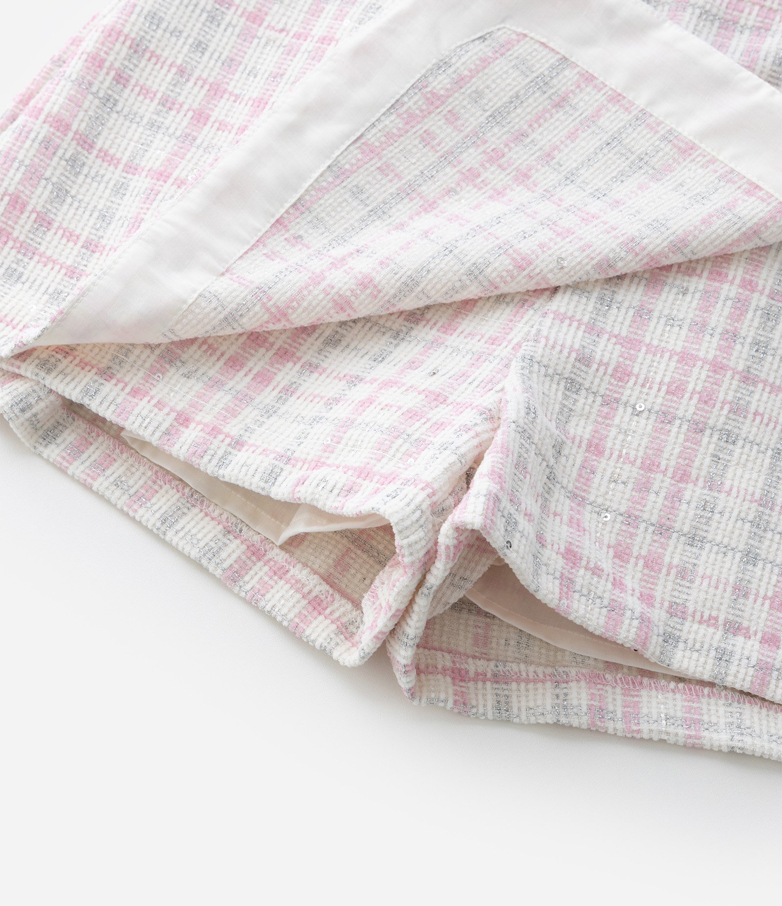 Short Saia Infantil em Tweed com Cinto Transpassado – Tam 5 a 14 Anos Rosa/Branco 6