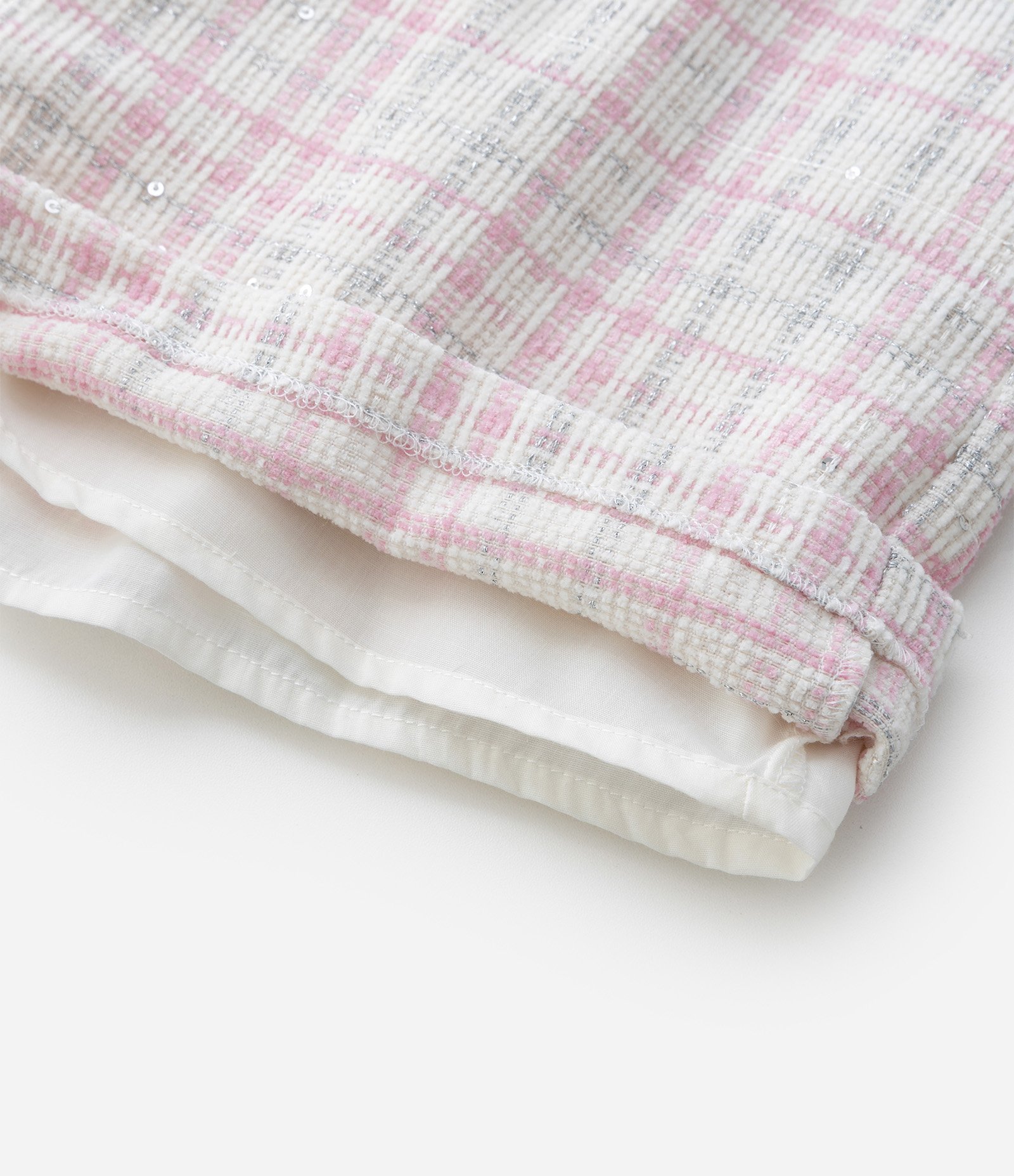 Short Saia Infantil em Tweed com Cinto Transpassado – Tam 5 a 14 Anos Rosa/Branco 7