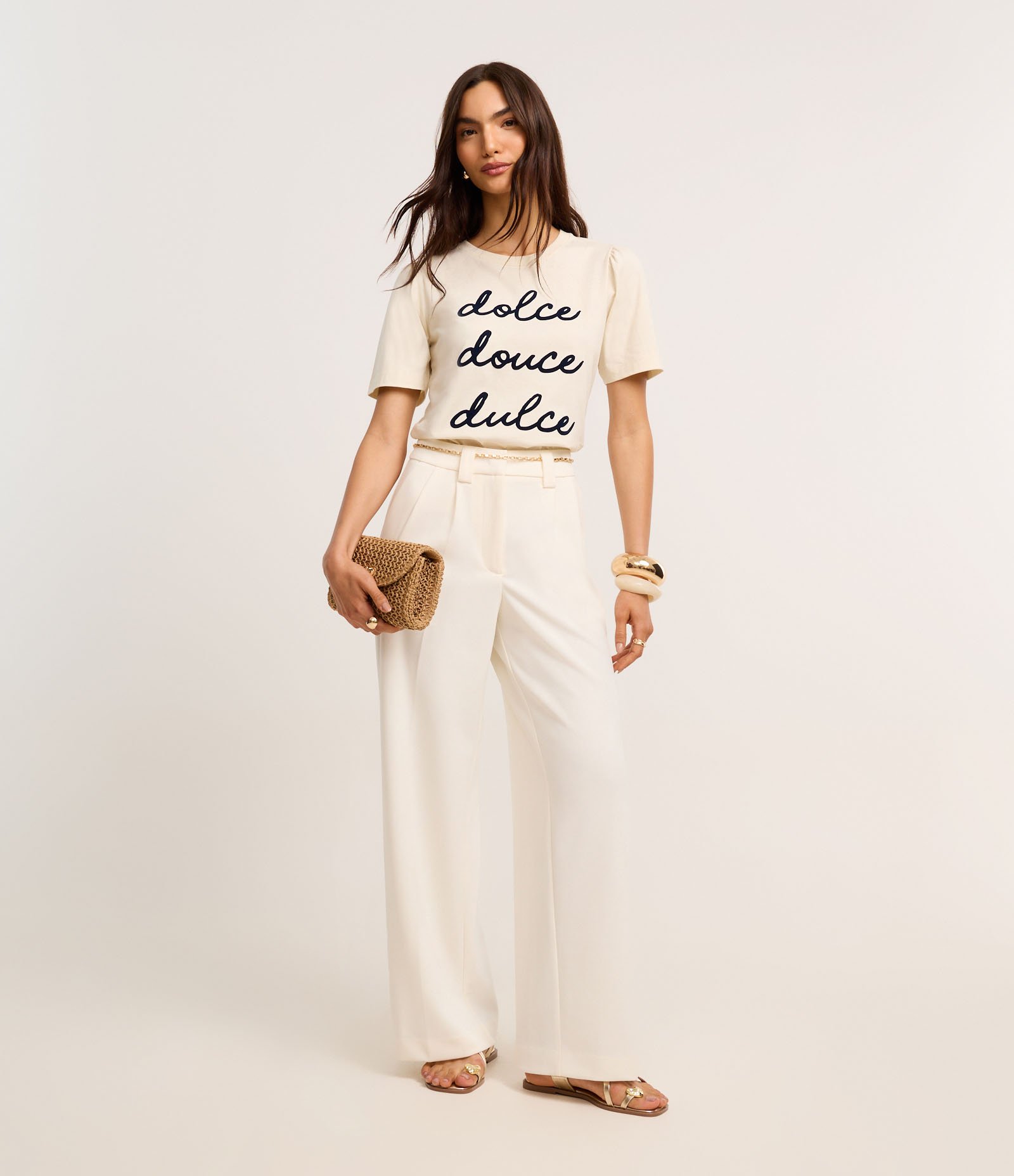 Camiseta em Algodão com Estampa Dolce e Manga Pregadinha Off White 2