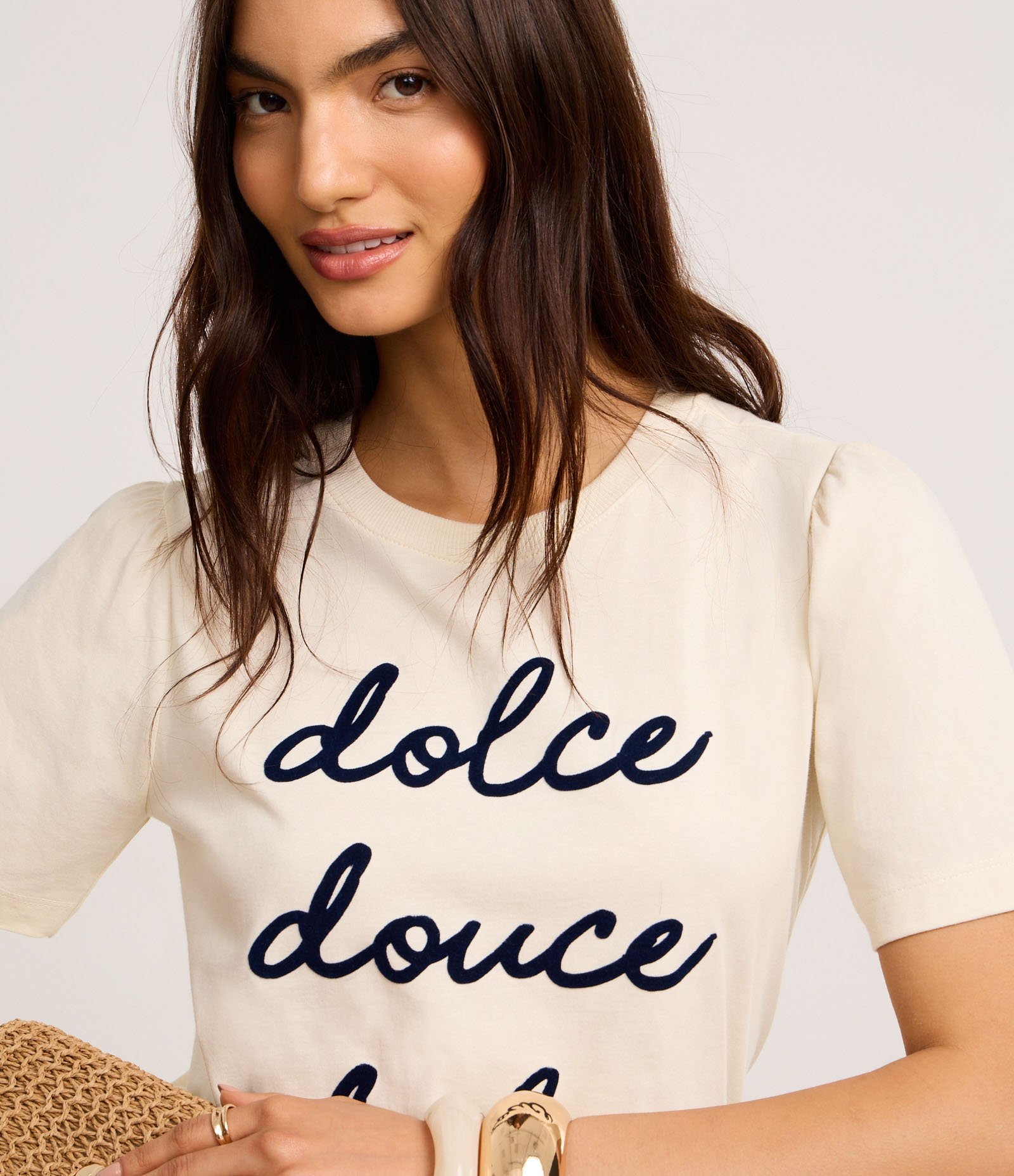 Camiseta em Algodão com Estampa Dolce e Manga Pregadinha Off White 3