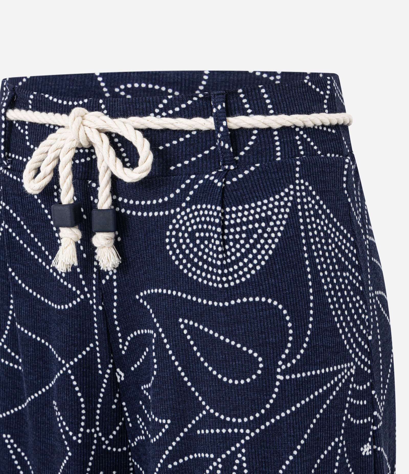Calça Reta Canelada em Viscose com Cinto Corda e Estampa Folhagem Azul Marinho 6
