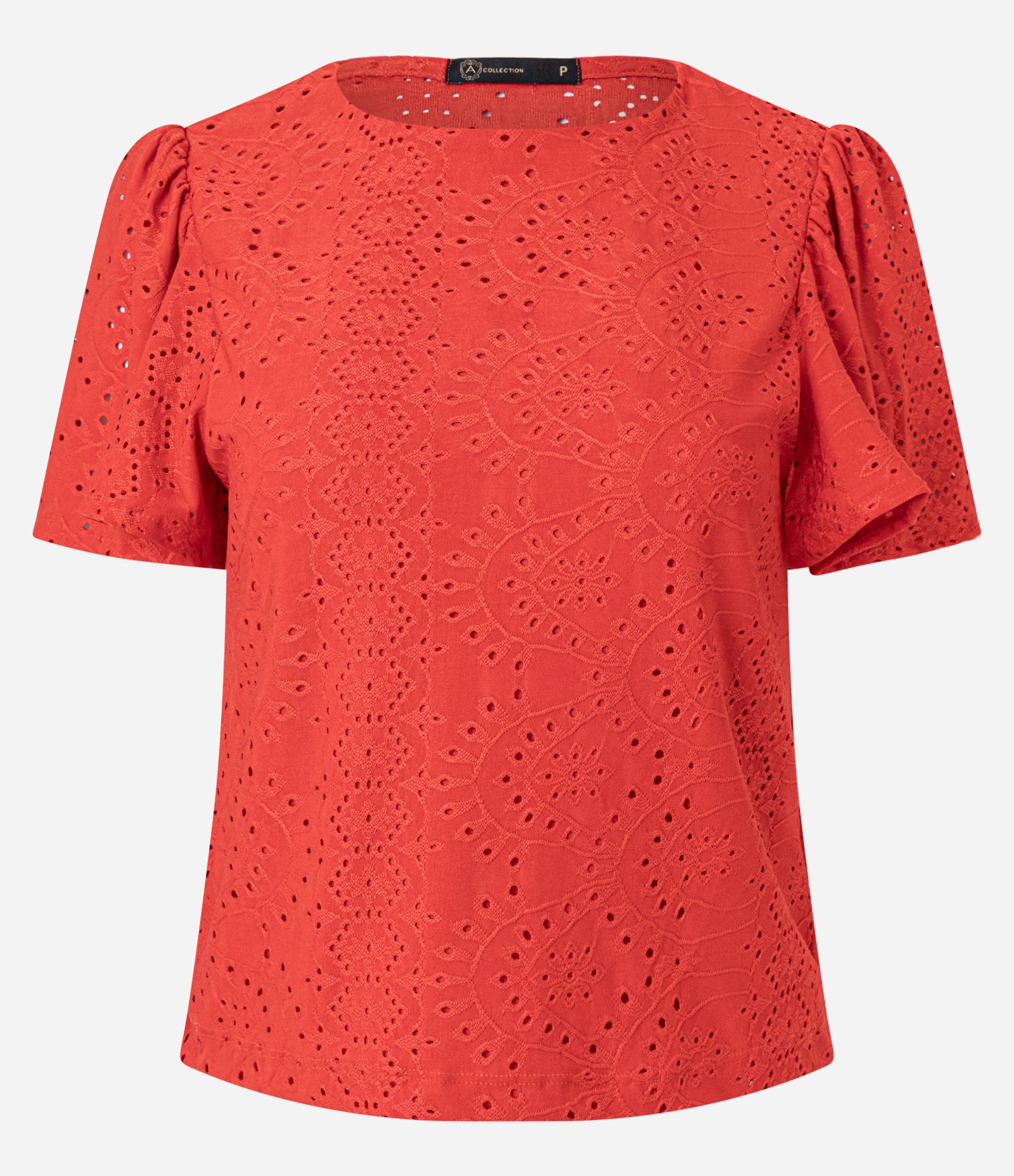 Blusa em Laise com Manga Bufante e Bordado Vazado Vermelho 5