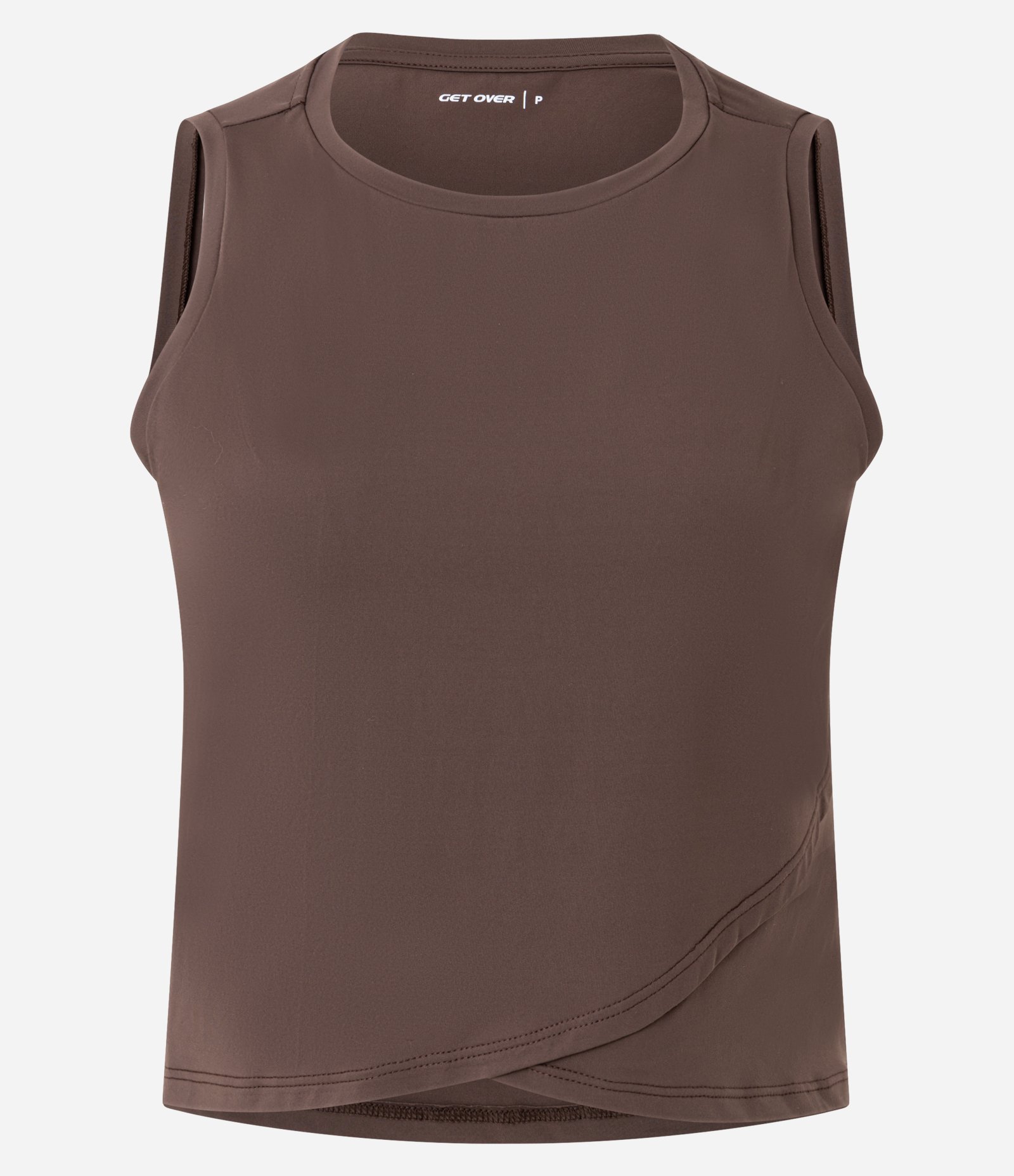 Regata Cropped Esportiva em Microfibra com Barra Transpassada Marrom 5