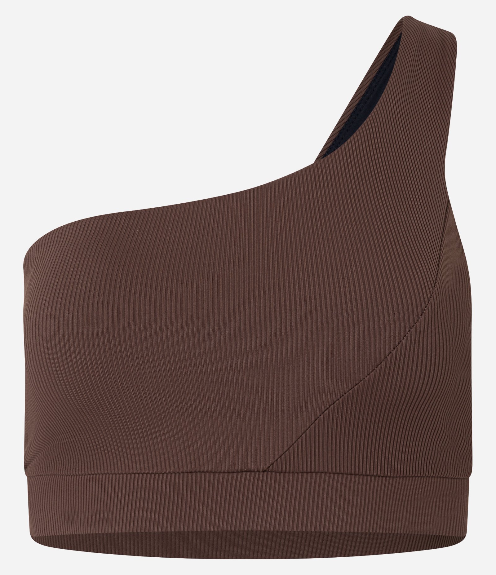 Top Ombro Único Esportivo em Microfibra Canelada Marrom 5