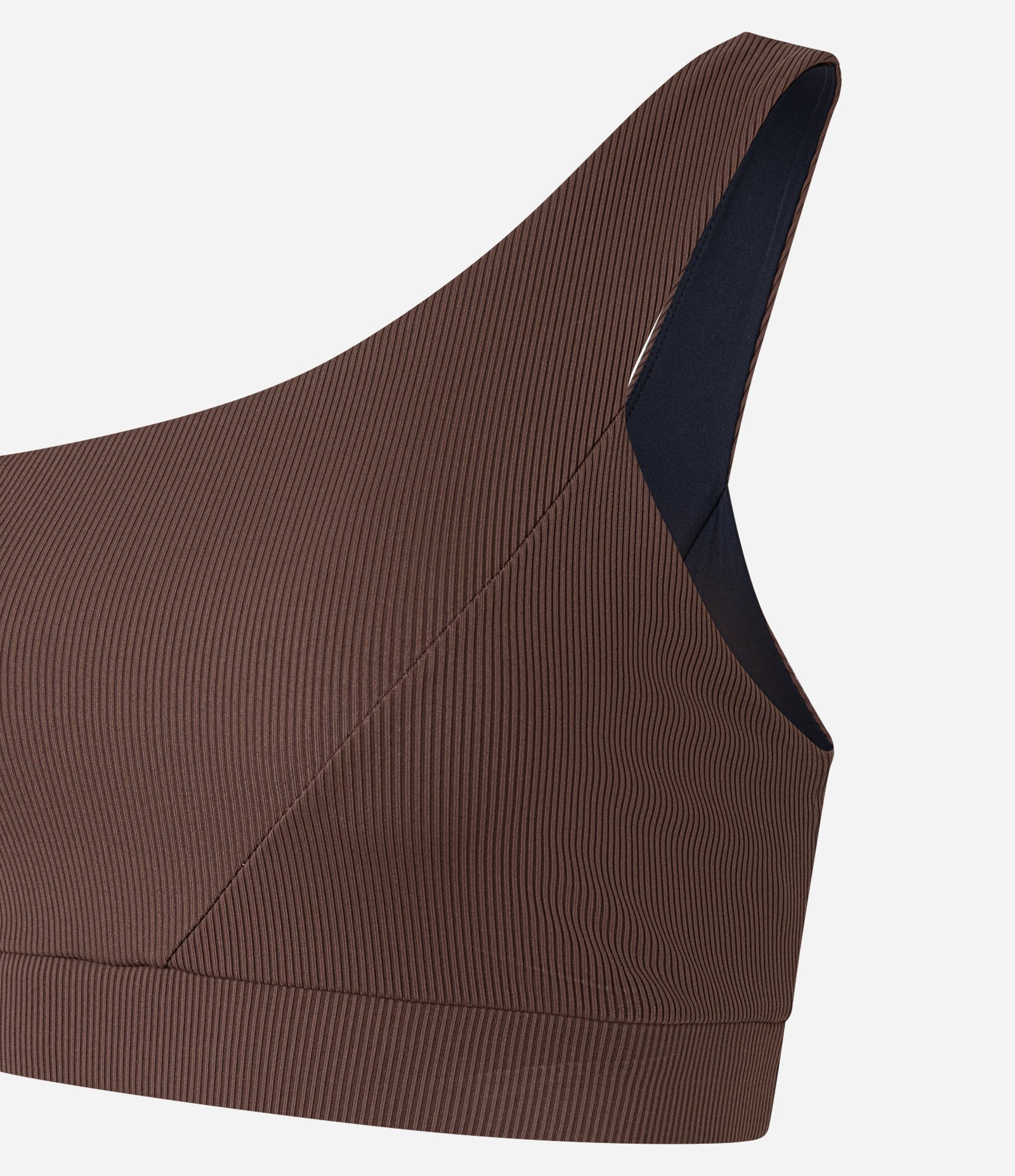 Top Ombro Único Esportivo em Microfibra Canelada Marrom 6