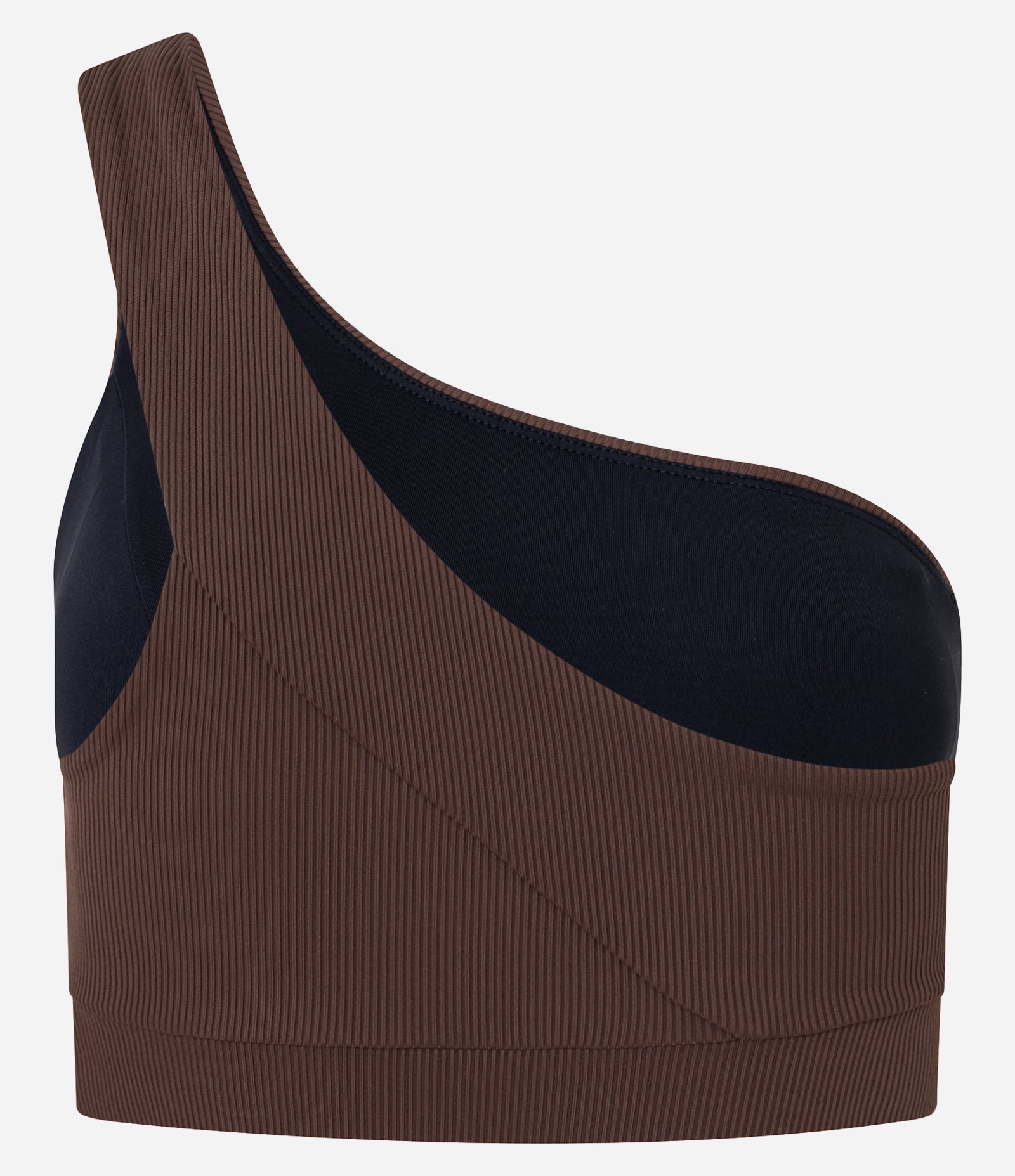 Top Ombro Único Esportivo em Microfibra Canelada Marrom 7