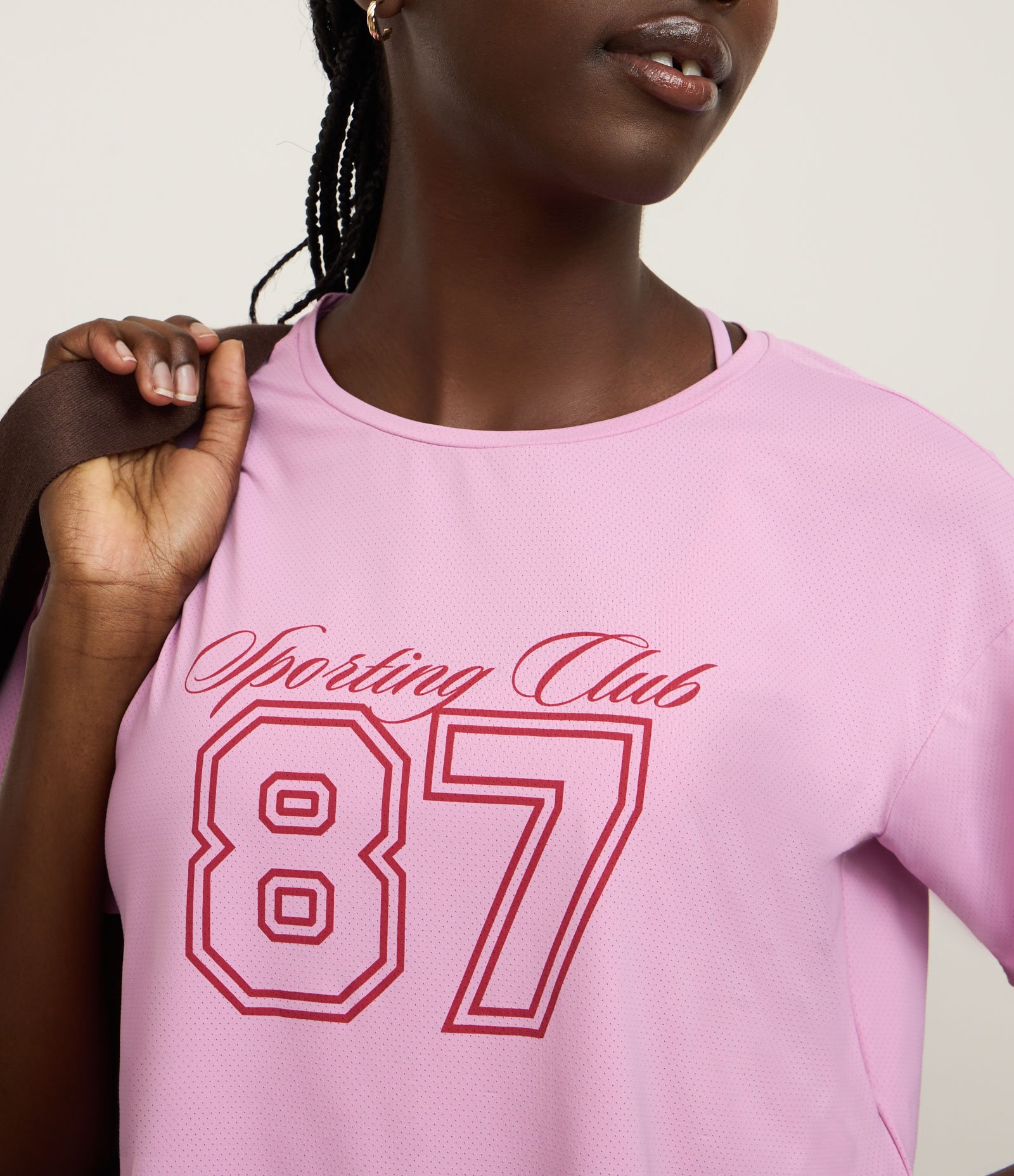 Camiseta Crpped Oversized Esportiva com Tecnologia Dry e Estampa 87 Rosa 3