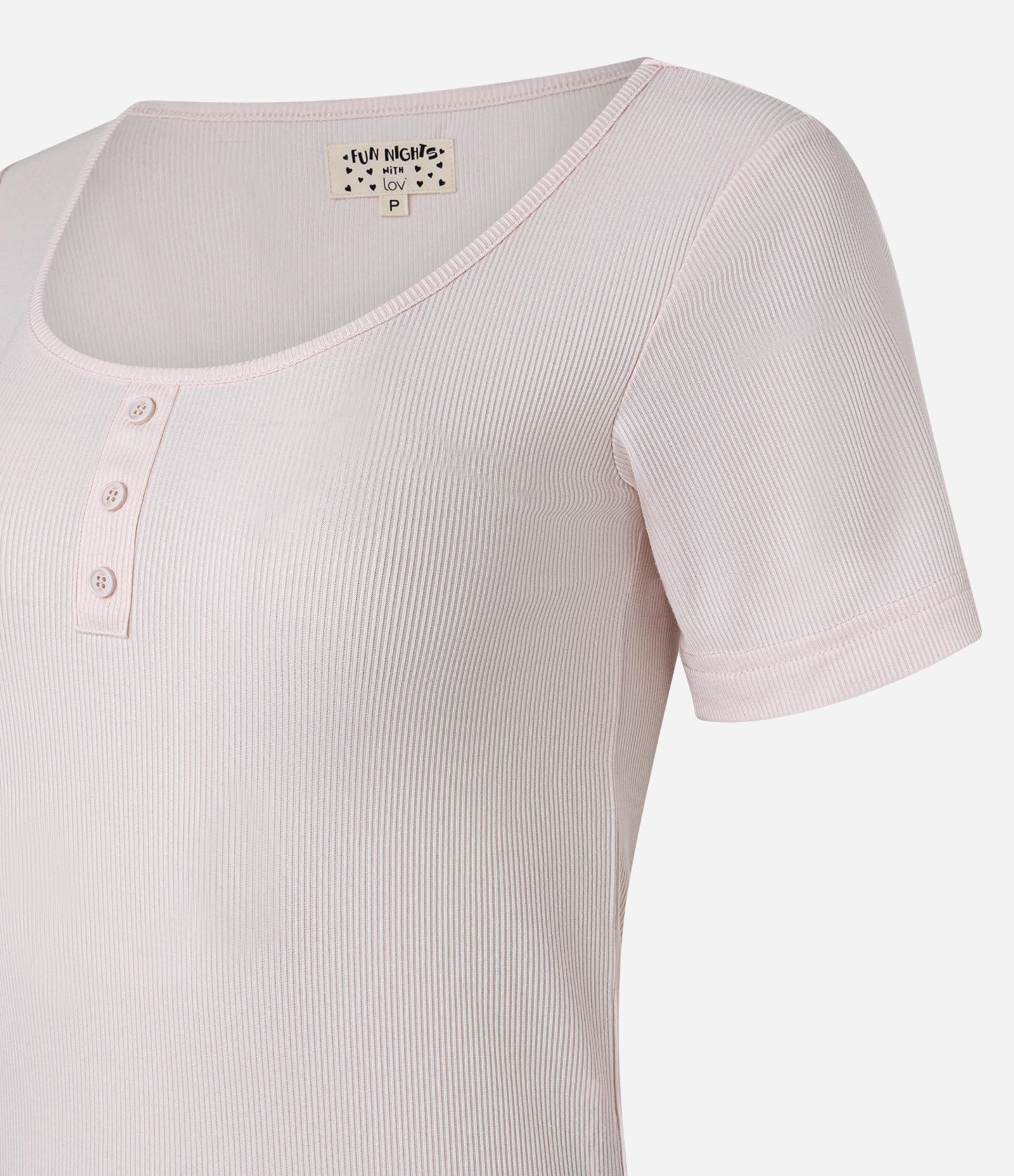 Pijama Short Doll em Ribana com Estampa de Coração Rosa Claro/Verde 2