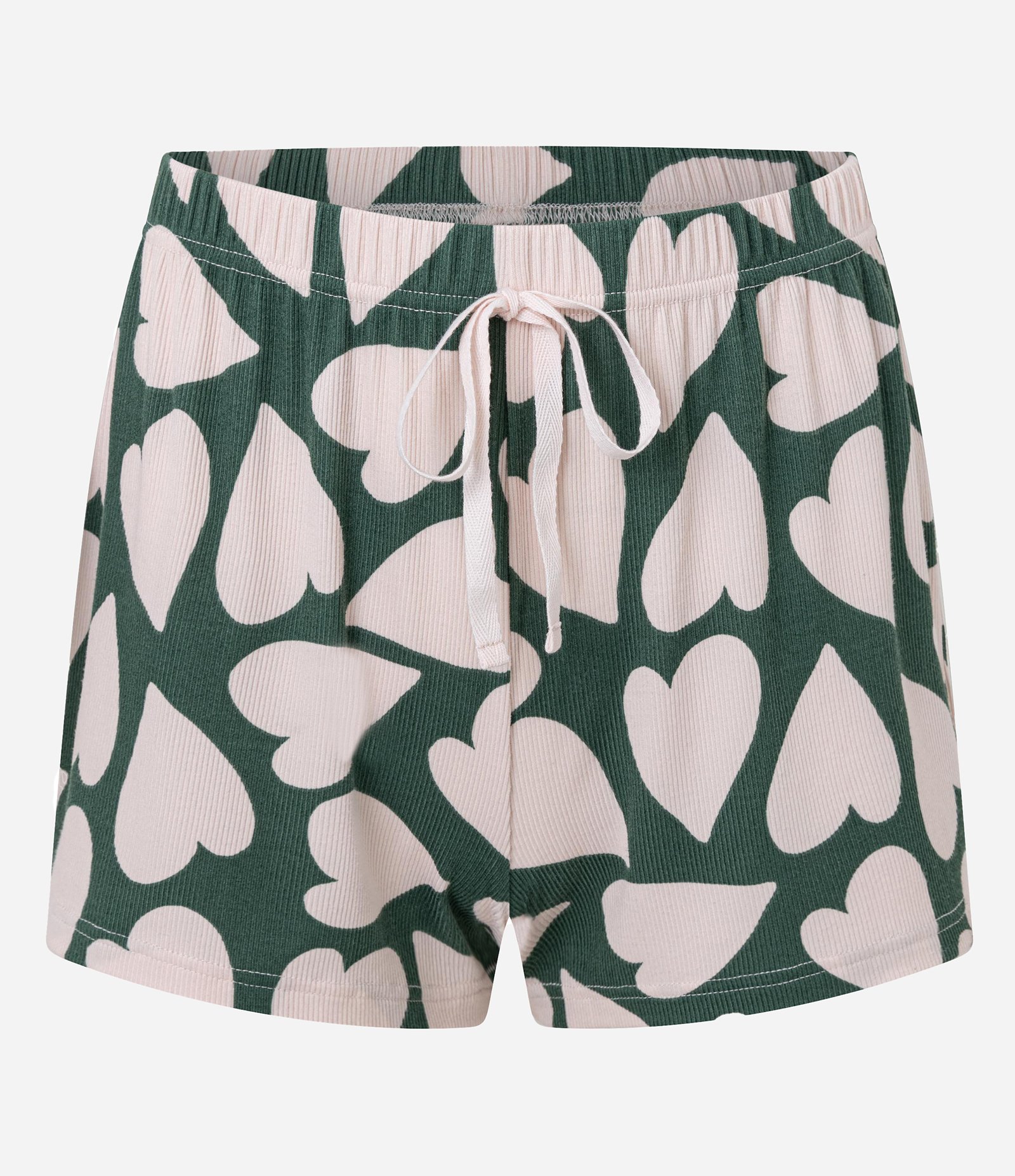 Pijama Short Doll em Ribana com Estampa de Coração Rosa Claro/Verde 4