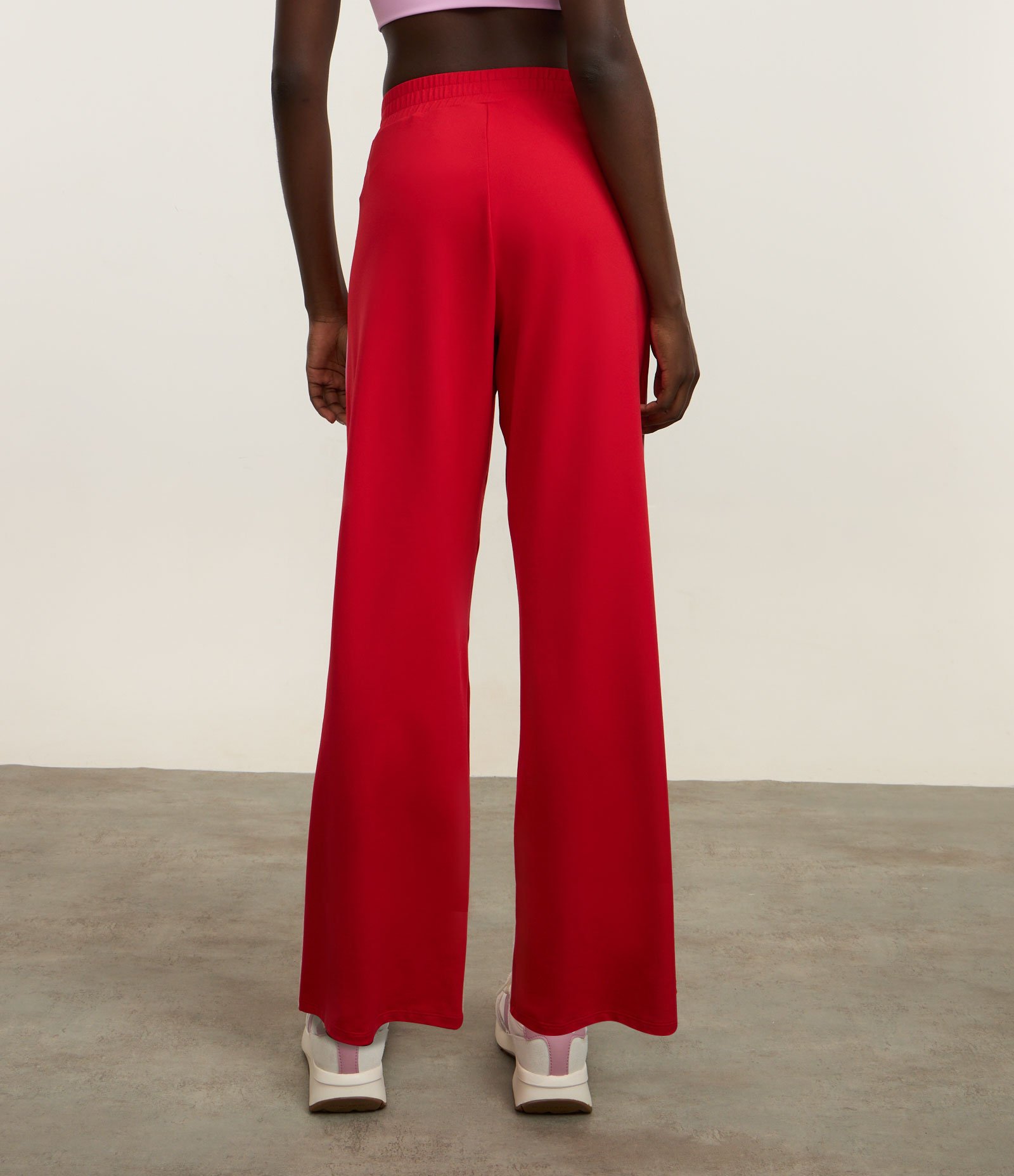 Calça Wide Leg Esportiva em Moletinho com Listras Laterais Vermelho 4