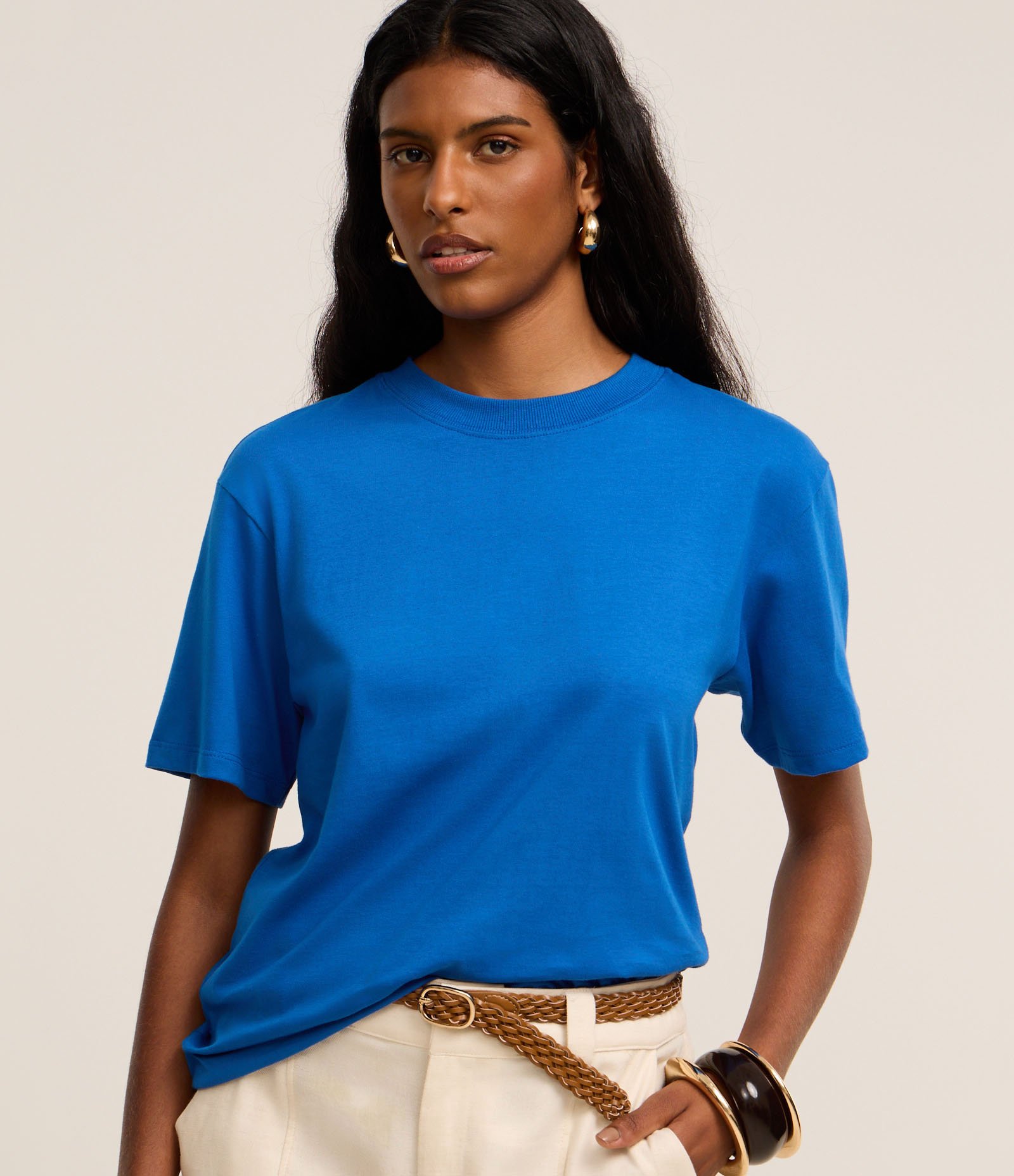 Camiseta em Algodão com Gola Redonda Azul 1