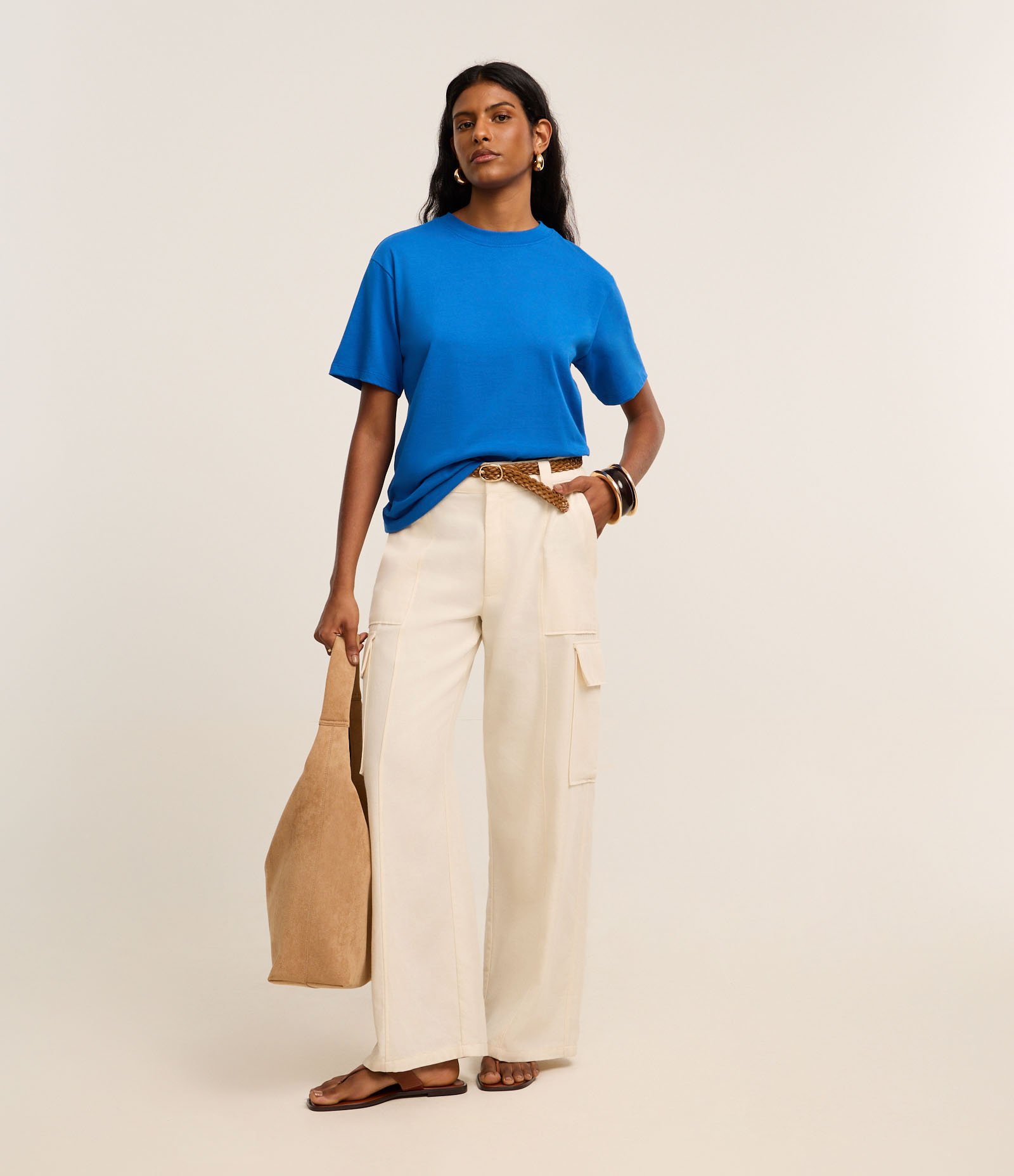 Camiseta em Algodão com Gola Redonda Azul 2