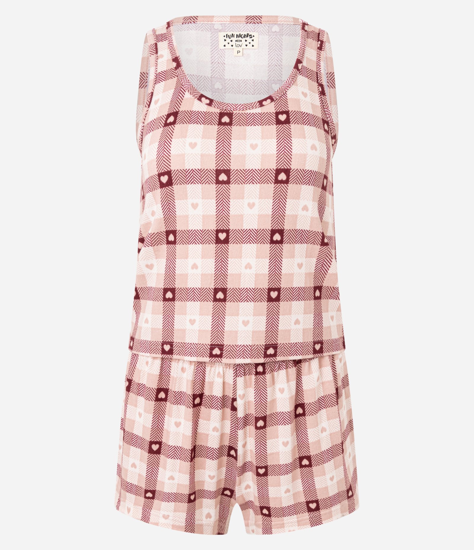 Pijama Short Doll Xadrez com Textura Tricôzada Rosa 1