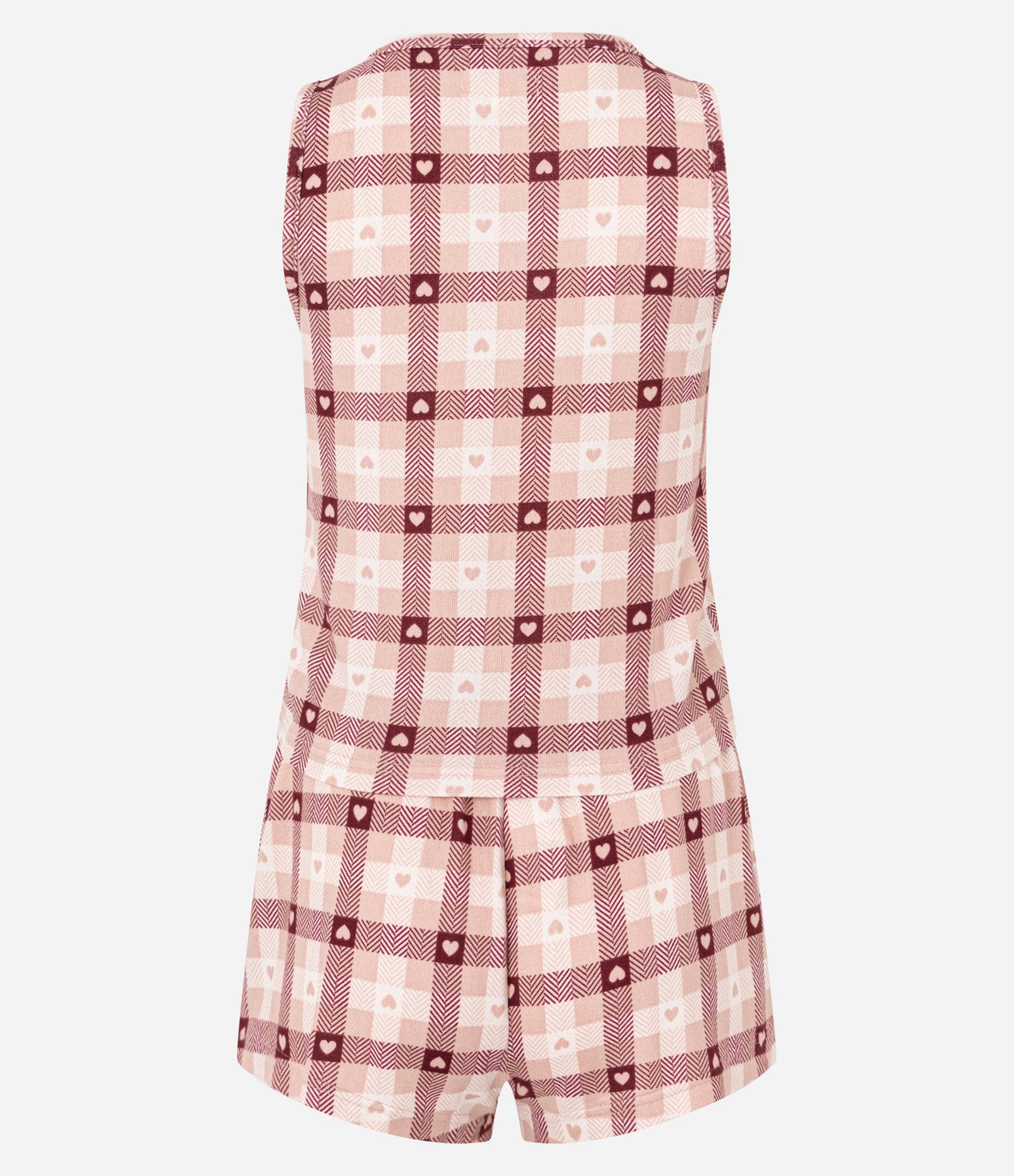 Pijama Short Doll Xadrez com Textura Tricôzada Rosa 2