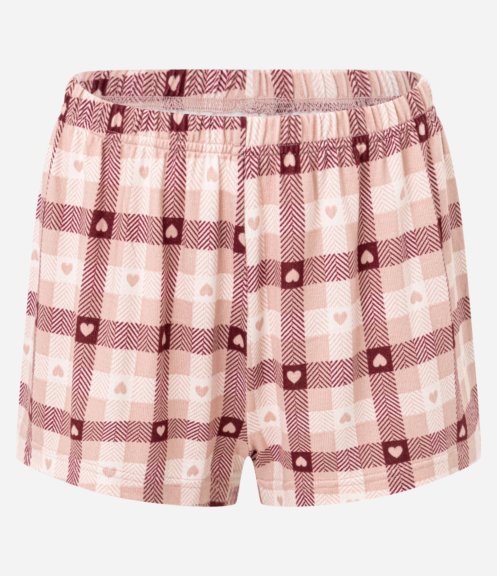 Pijama Short Doll Xadrez com Textura Tricôzada Rosa 3