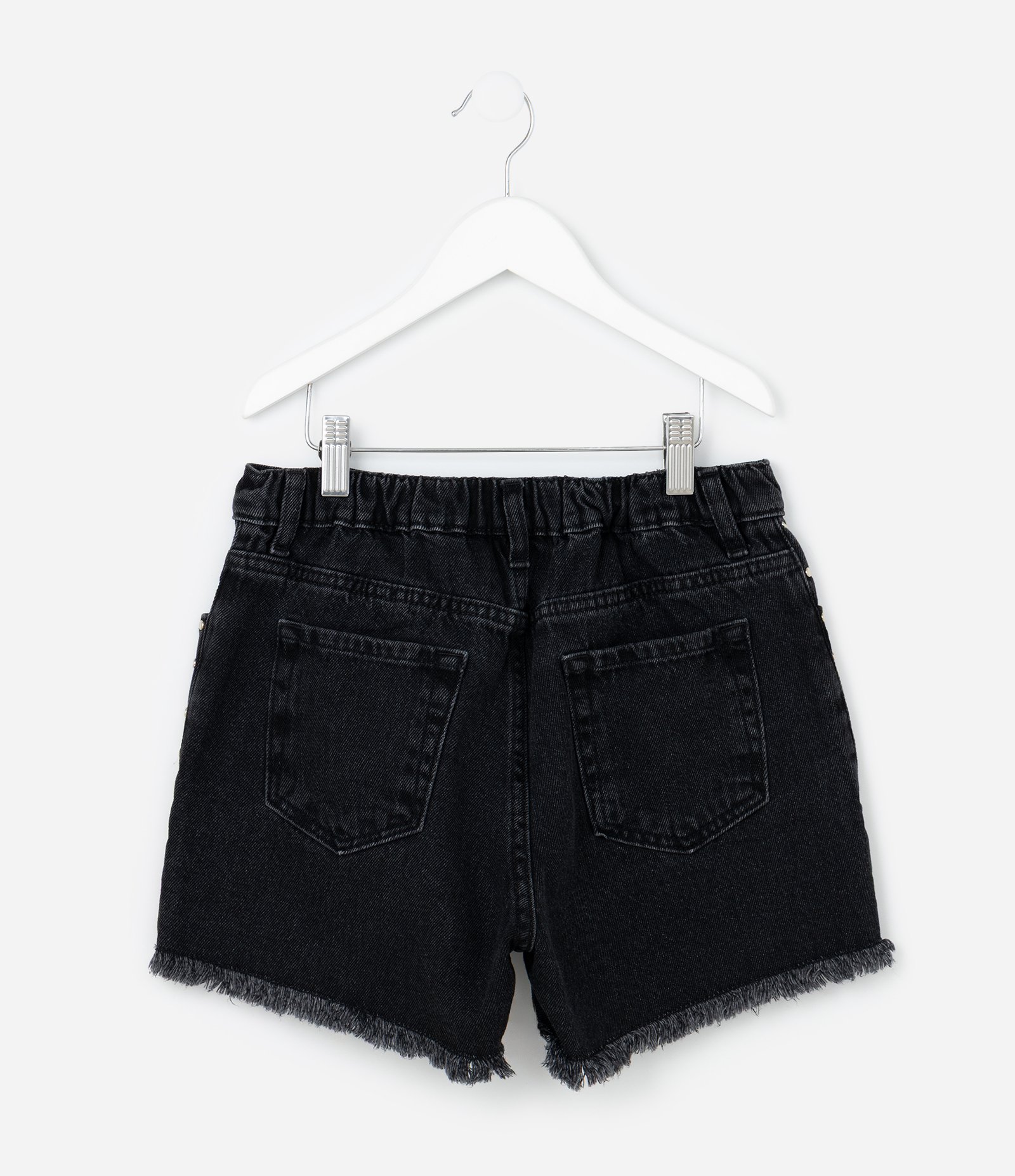 Short Infantil Regular em Jeans com Tachinhas - Tam 5 a 14 Anos Preto 2
