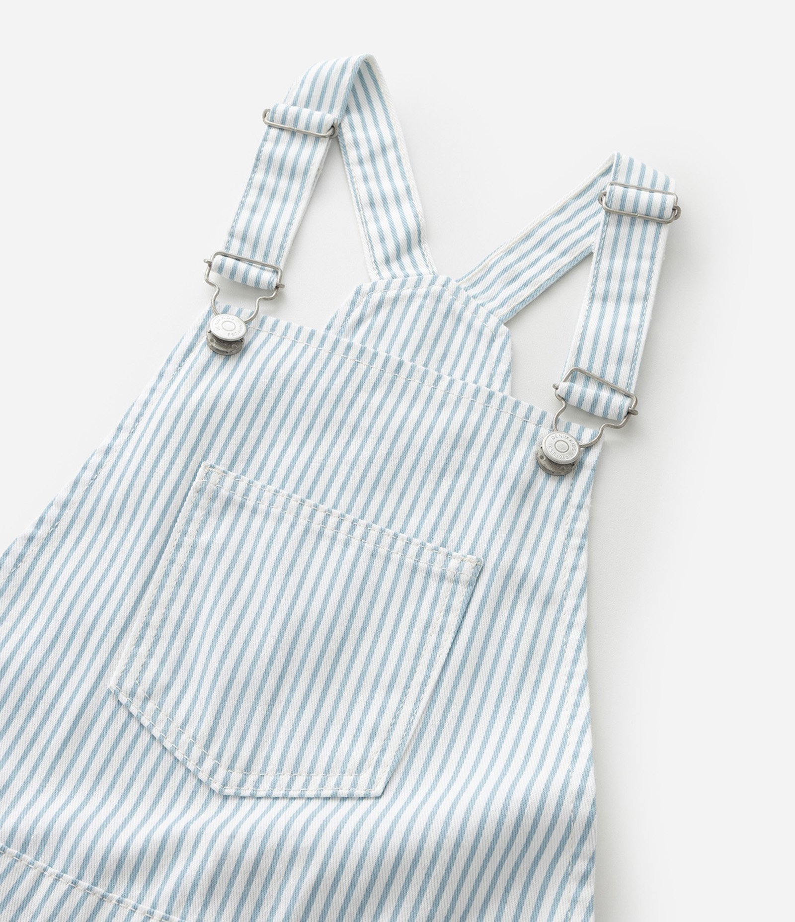 Jardineira Infantil em Jeans com Estampa de Listras e Bolso - Tam 5 a 14 Anos Branco/Azul 6
