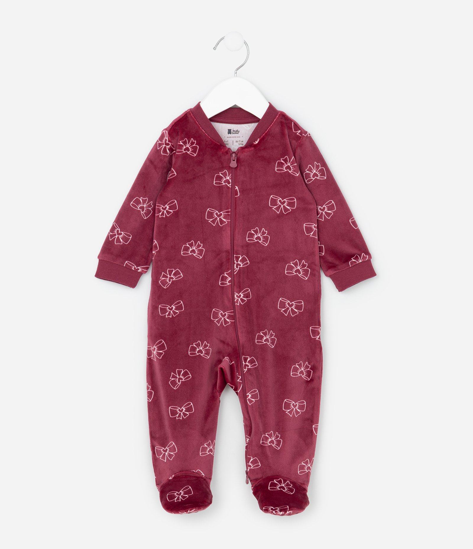 Macacão Infantil em Plush com Estampa de Laços - Tam 0 a 18 meses Vermelho 1