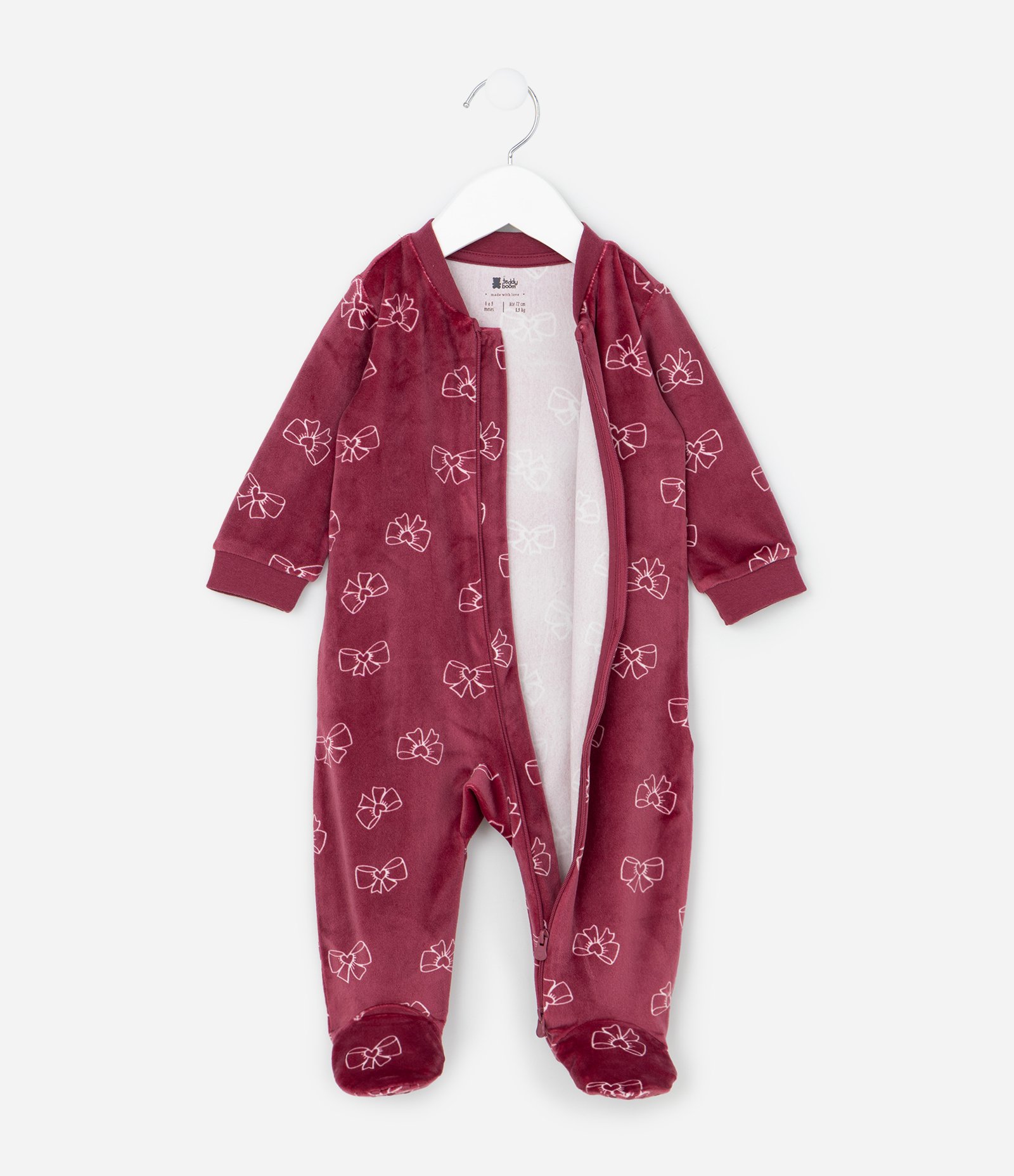 Macacão Infantil em Plush com Estampa de Laços - Tam 0 a 18 meses Vermelho 2