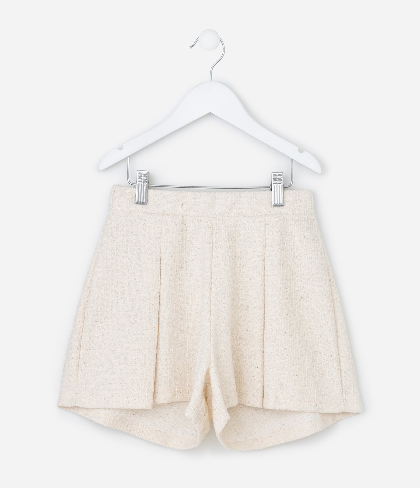 Short Saia Infantil em Tweed com pregas Texturizado - Tam 5 a 14 Anos Bege 2