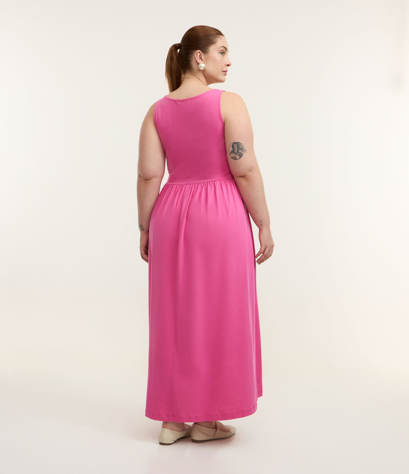 Vestido Midi em Algodão com Cintura em V Curve & Plus Size Rosa 4