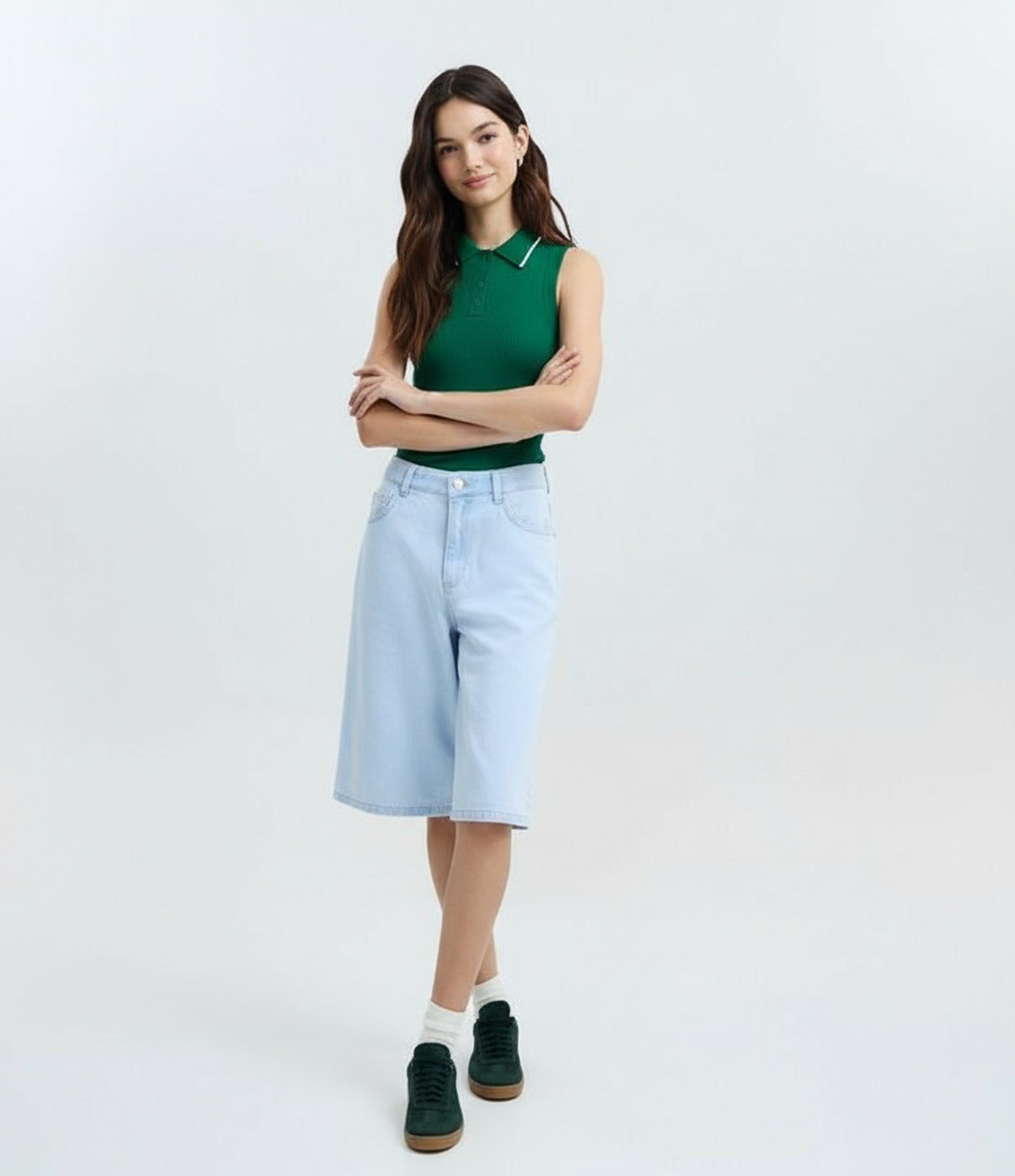 Blusa em Tricô com Gola Polo e Detalhe Contrastante Verde 1