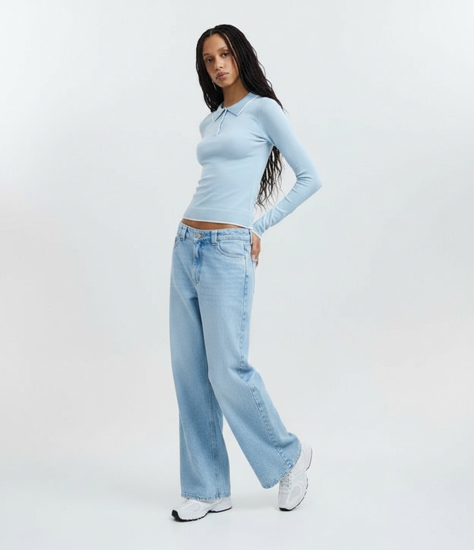 Blusa em Tricô com Gola Polo e Detalhe Contrastante Azul Bebê 1