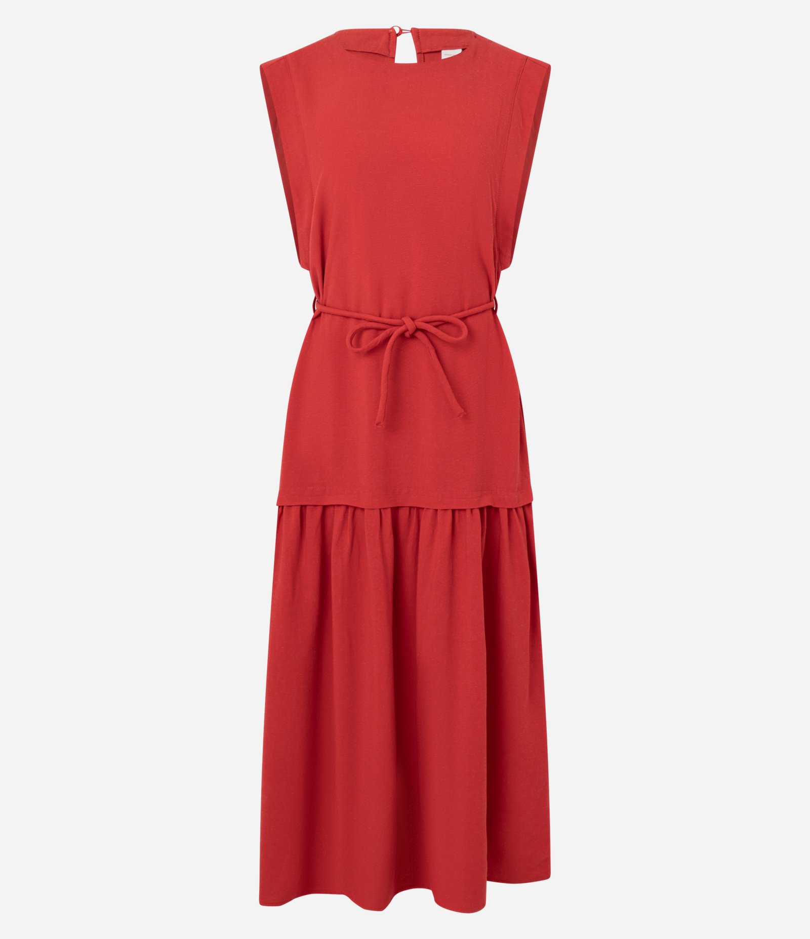 Vestido Evasê Midi em Viscolinho com Cinto Corda Vermelho 1
