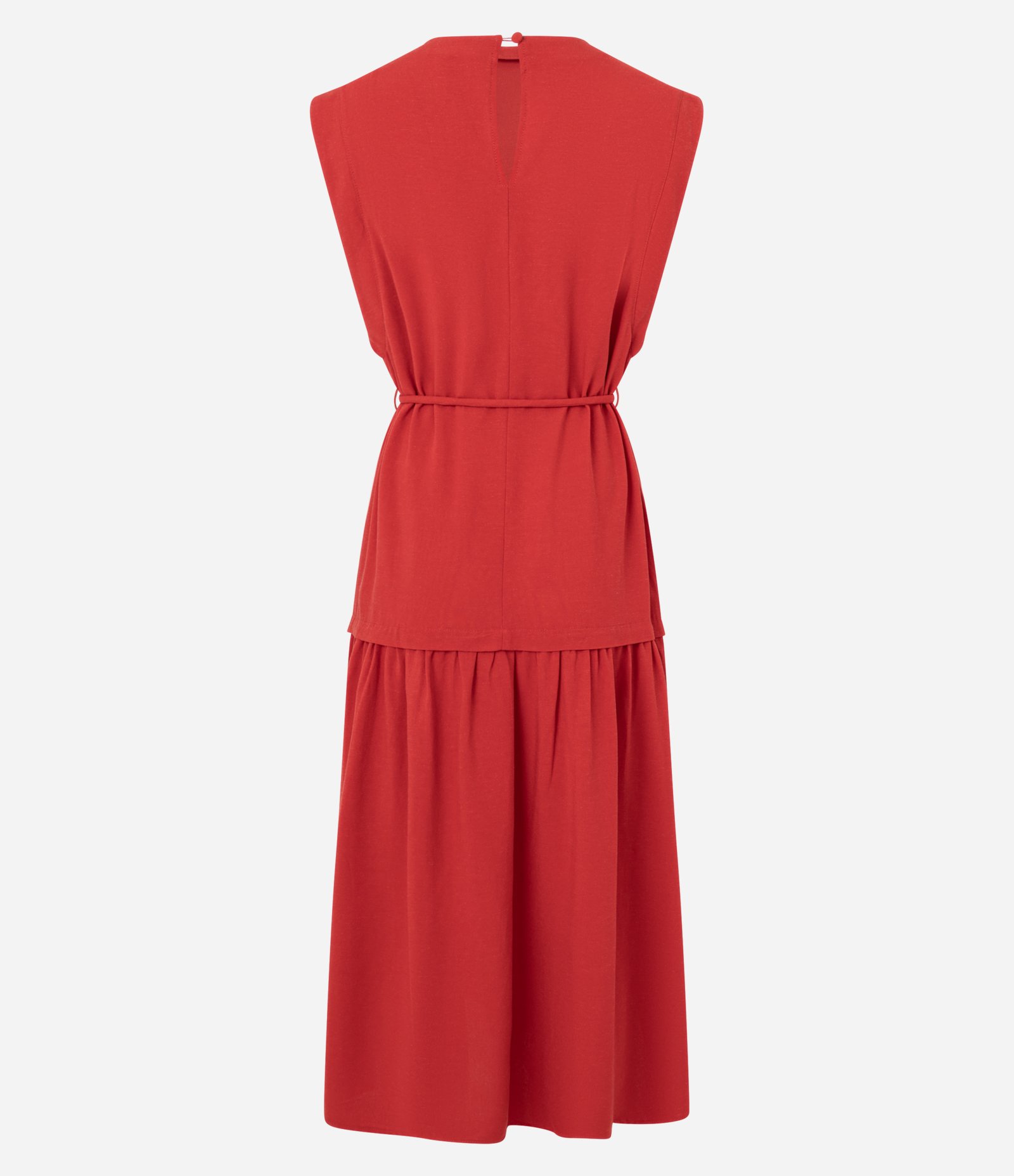 Vestido Evasê Midi em Viscolinho com Cinto Corda Vermelho 2
