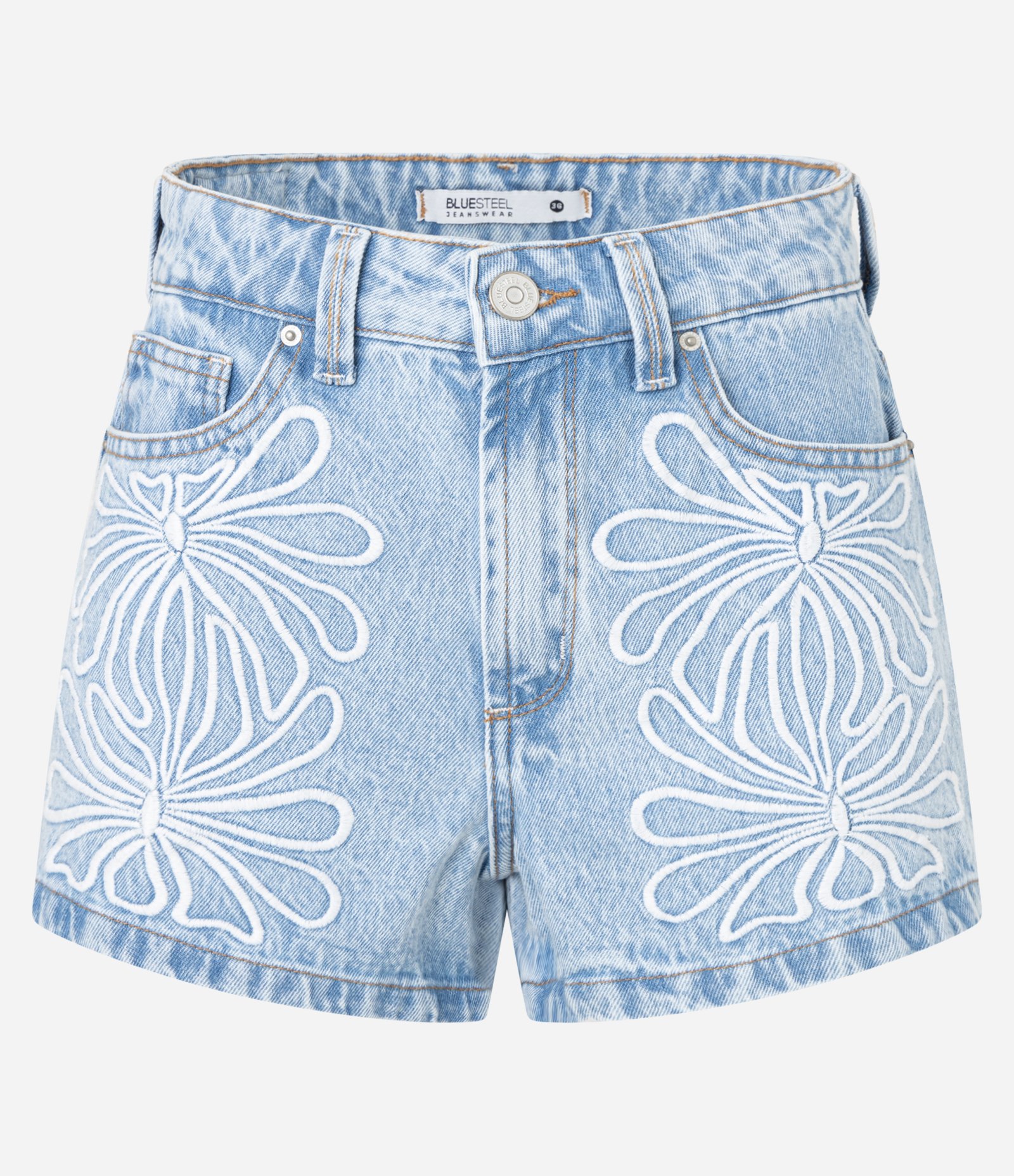 Short Slim em Jeans com Passantes e Bordados Claro 6