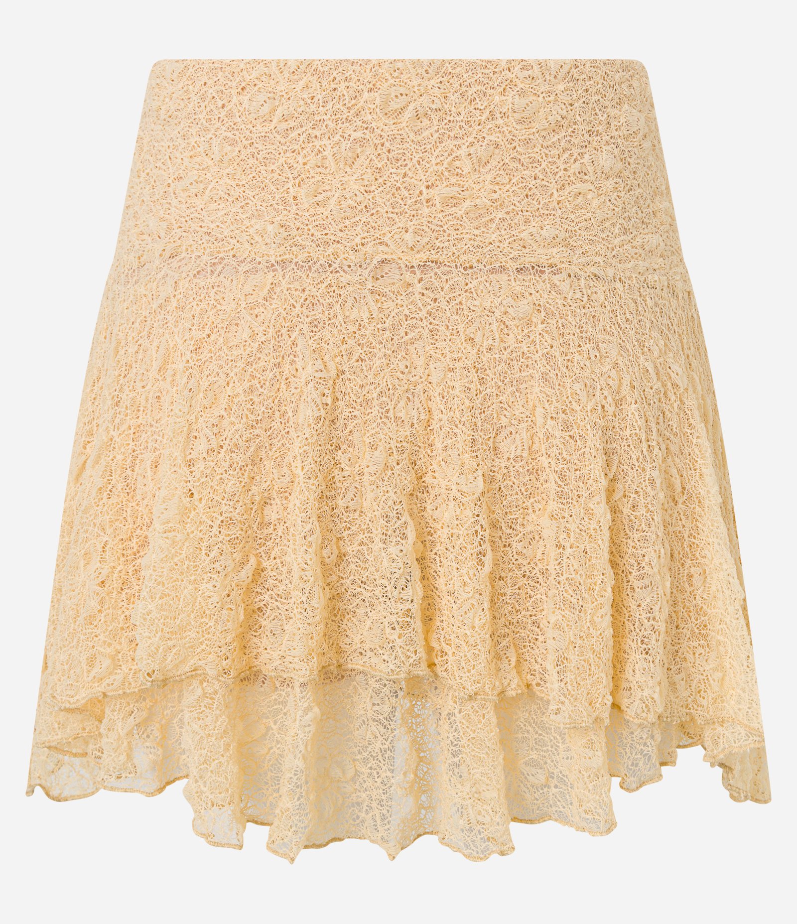 Saia Curta com Renda e Babado Duplo Amarelo 7