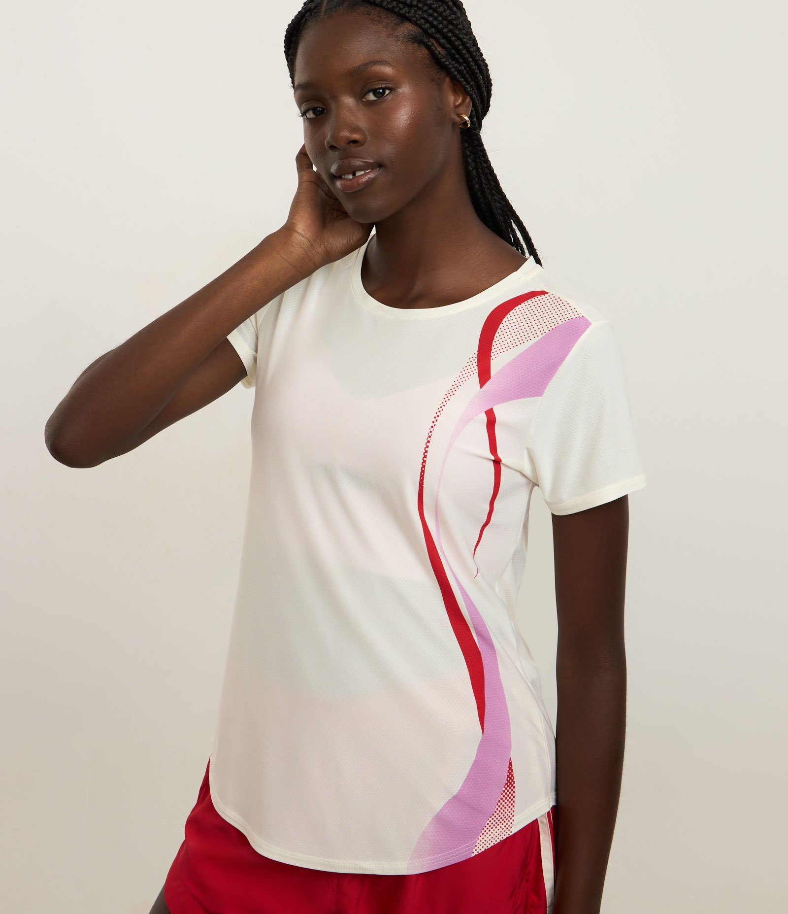Camiseta Esportiva em Helanca com Estampa de Ondas Verticais Branco 3