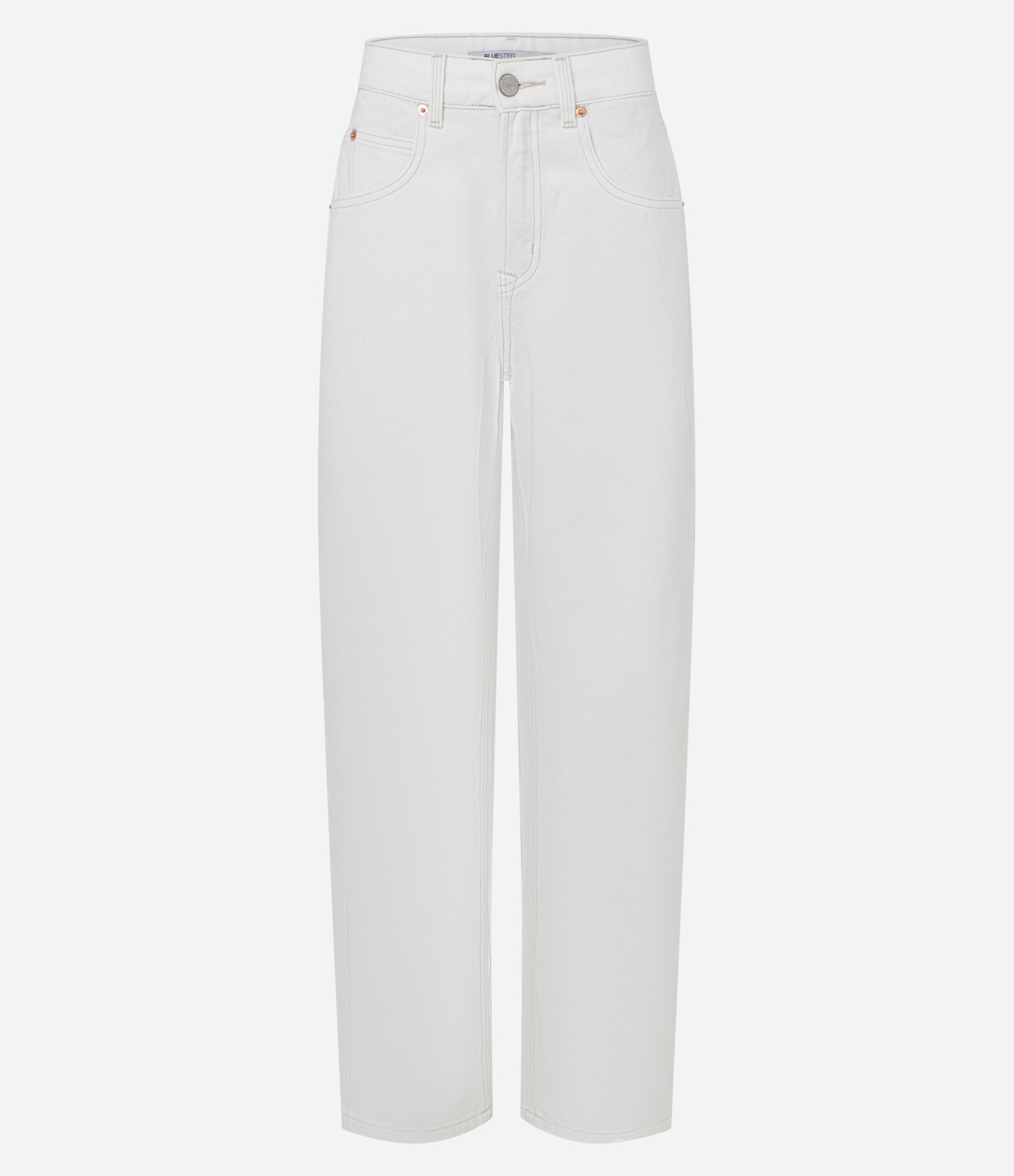 Calça Baggy Cintura Média em Sarja com Lateral Deslocada Off White 5