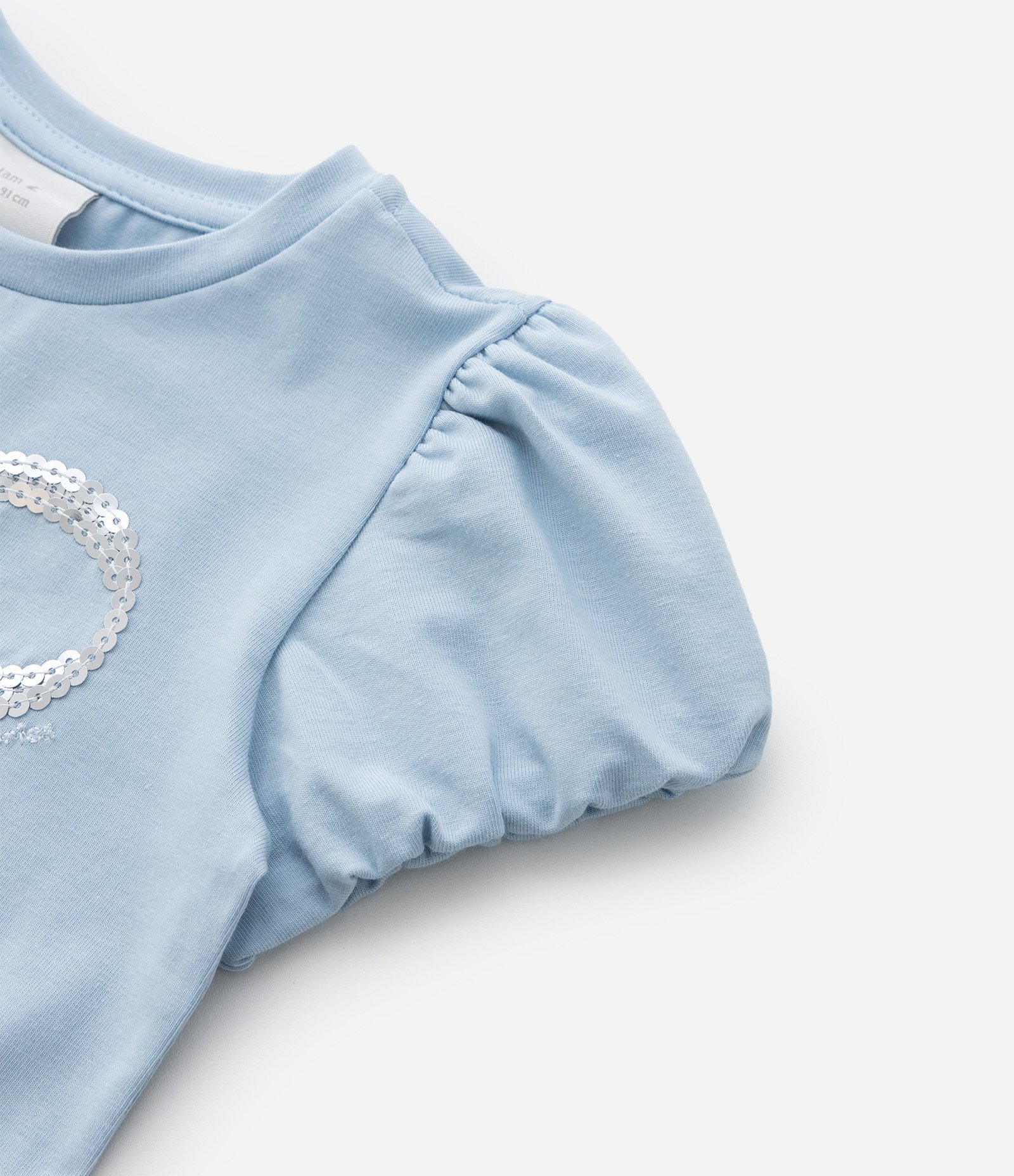 Blusa Infantil com Manga Bufante e Laço de Paetês - Tam 1 a 6 Anos Azul 4