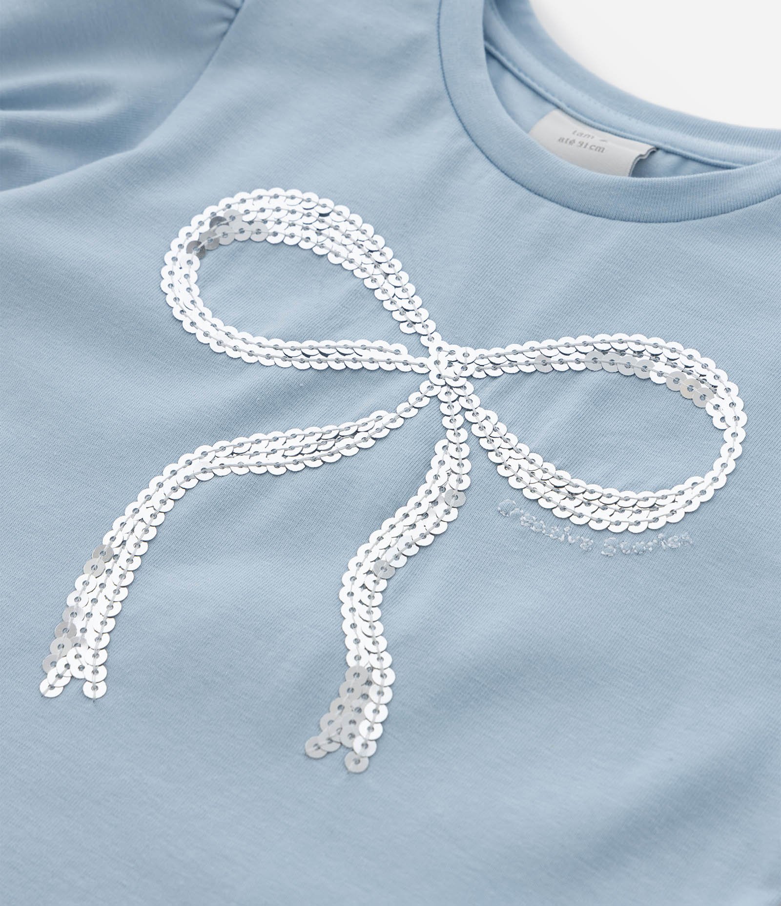 Blusa Infantil com Manga Bufante e Laço de Paetês - Tam 1 a 6 Anos Azul 5