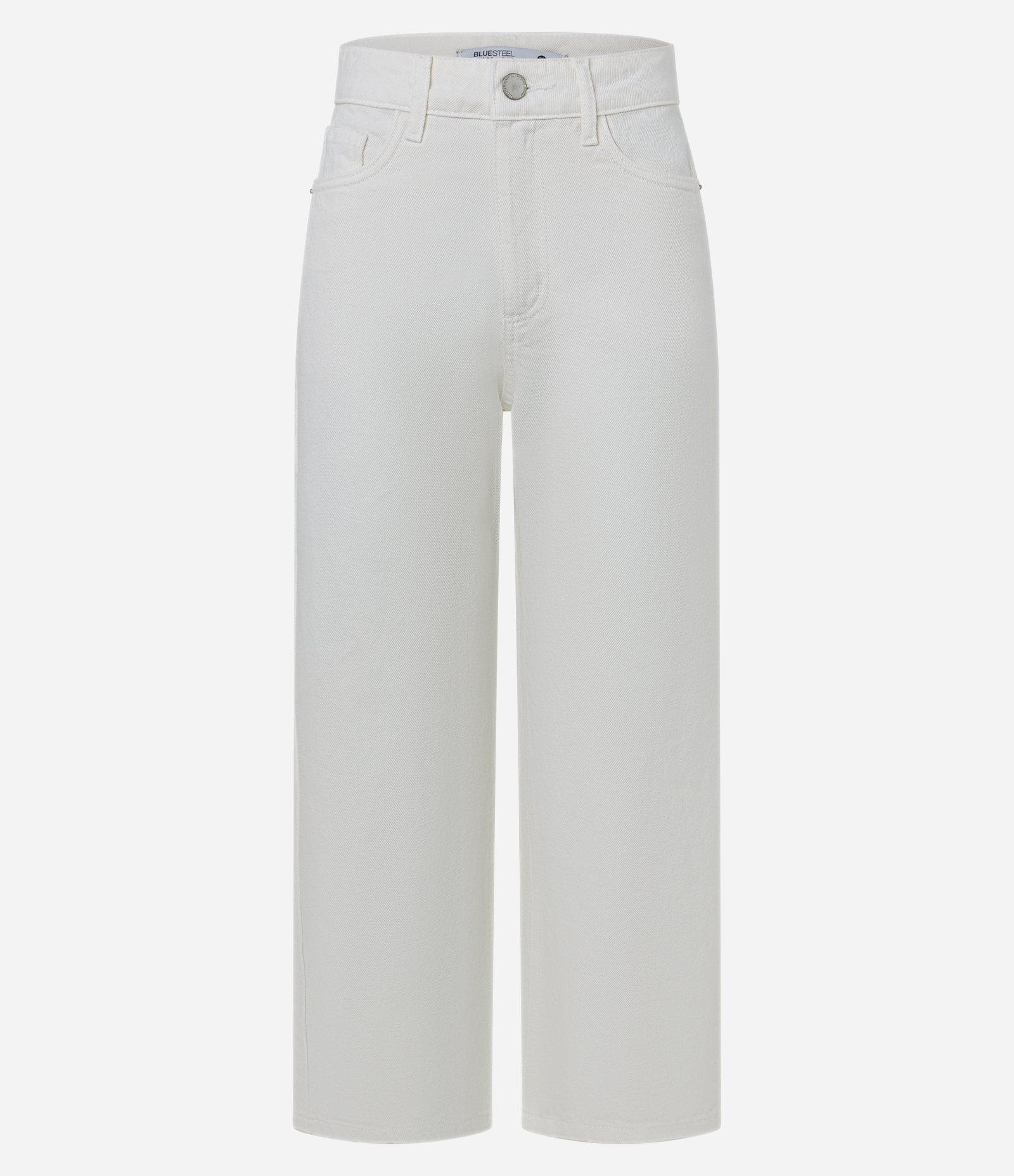 Calça Reta Cropped em Sarja com Passantes no Cós Branco 1