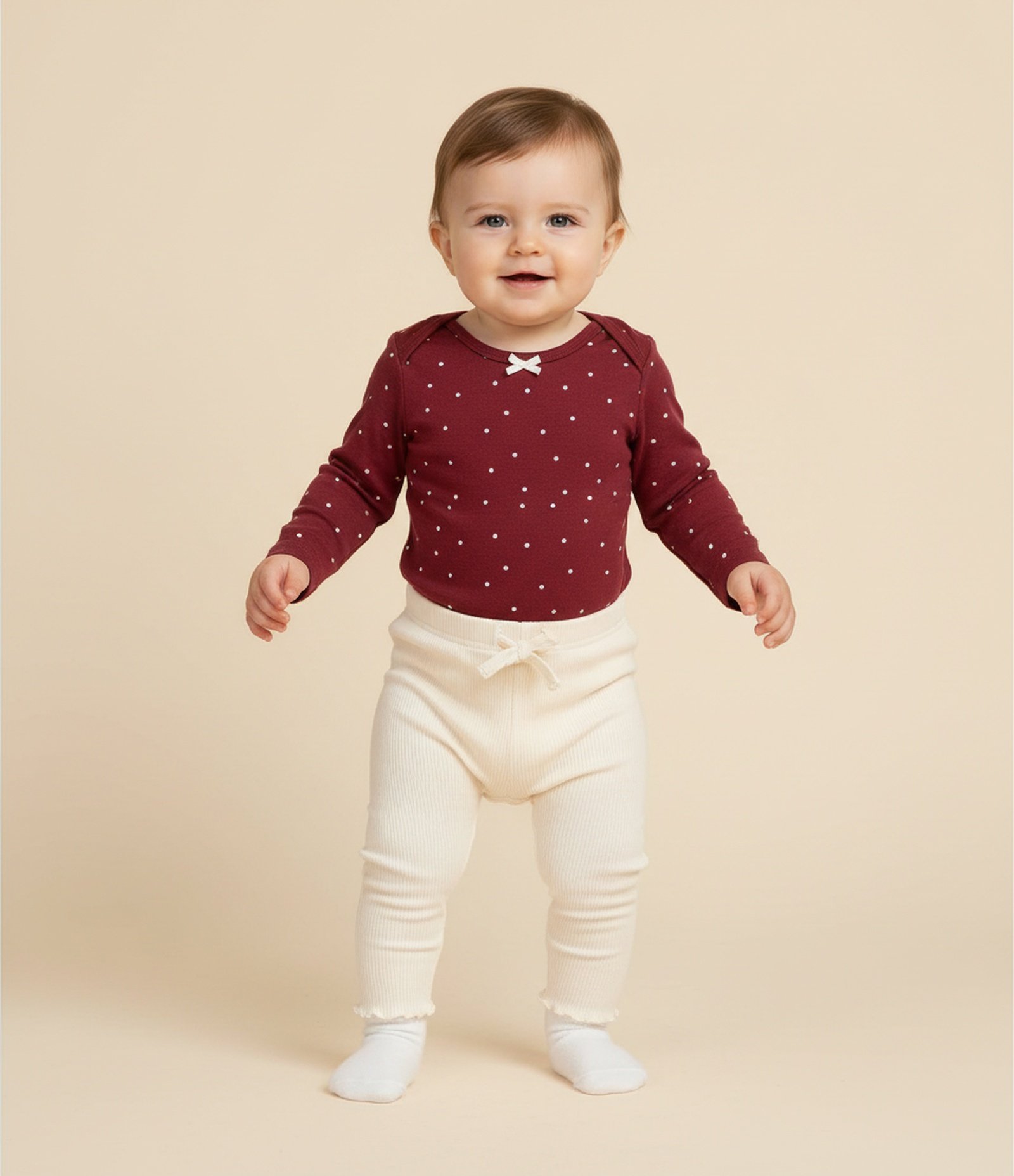 Calça Infantil em Veludo Cotelê com Lacinho e Barra Picot - Tam RN a 18 Meses Off White 1