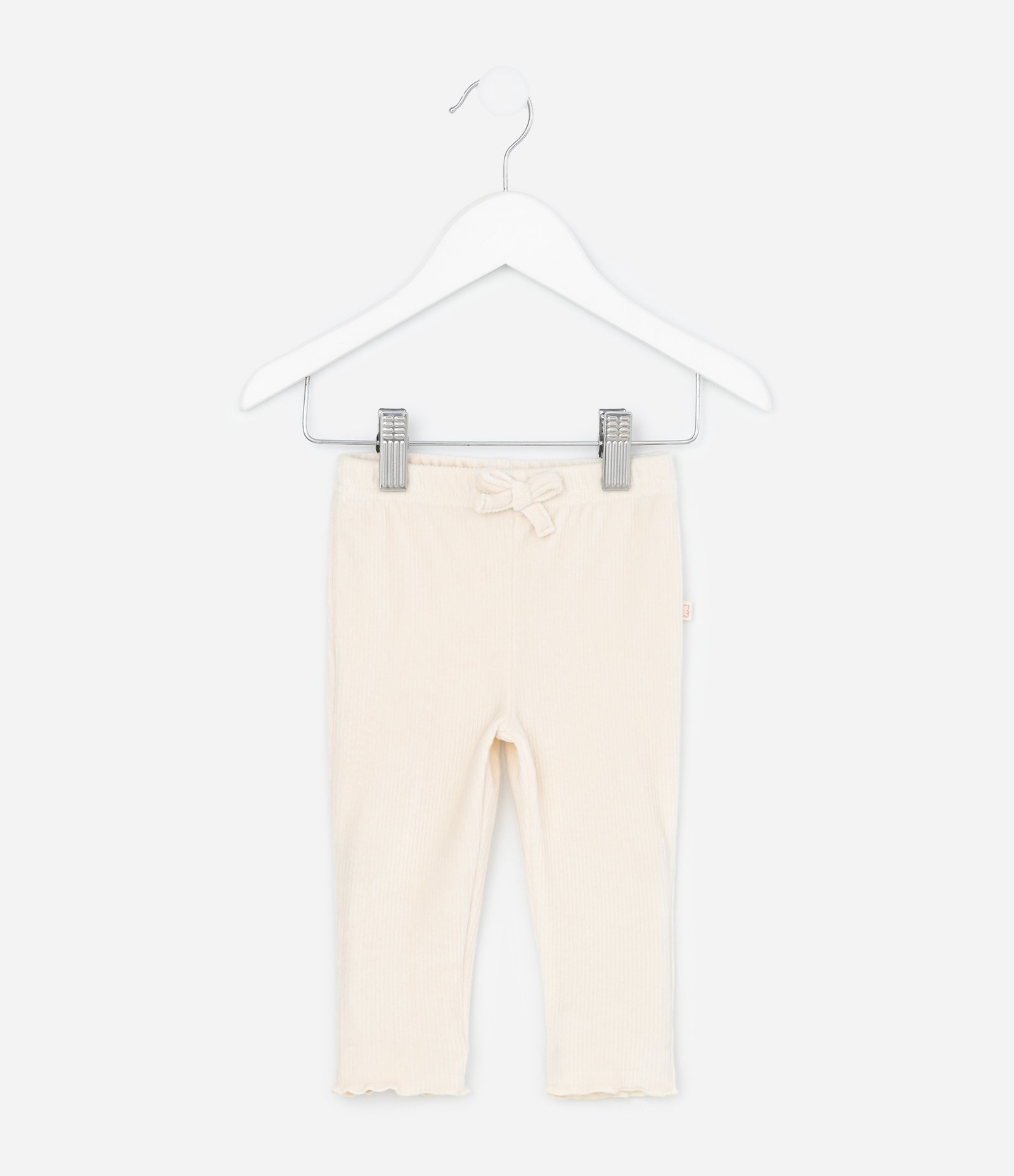 Calça Infantil em Veludo Cotelê com Lacinho e Barra Picot - Tam RN a 18 Meses Off White 2