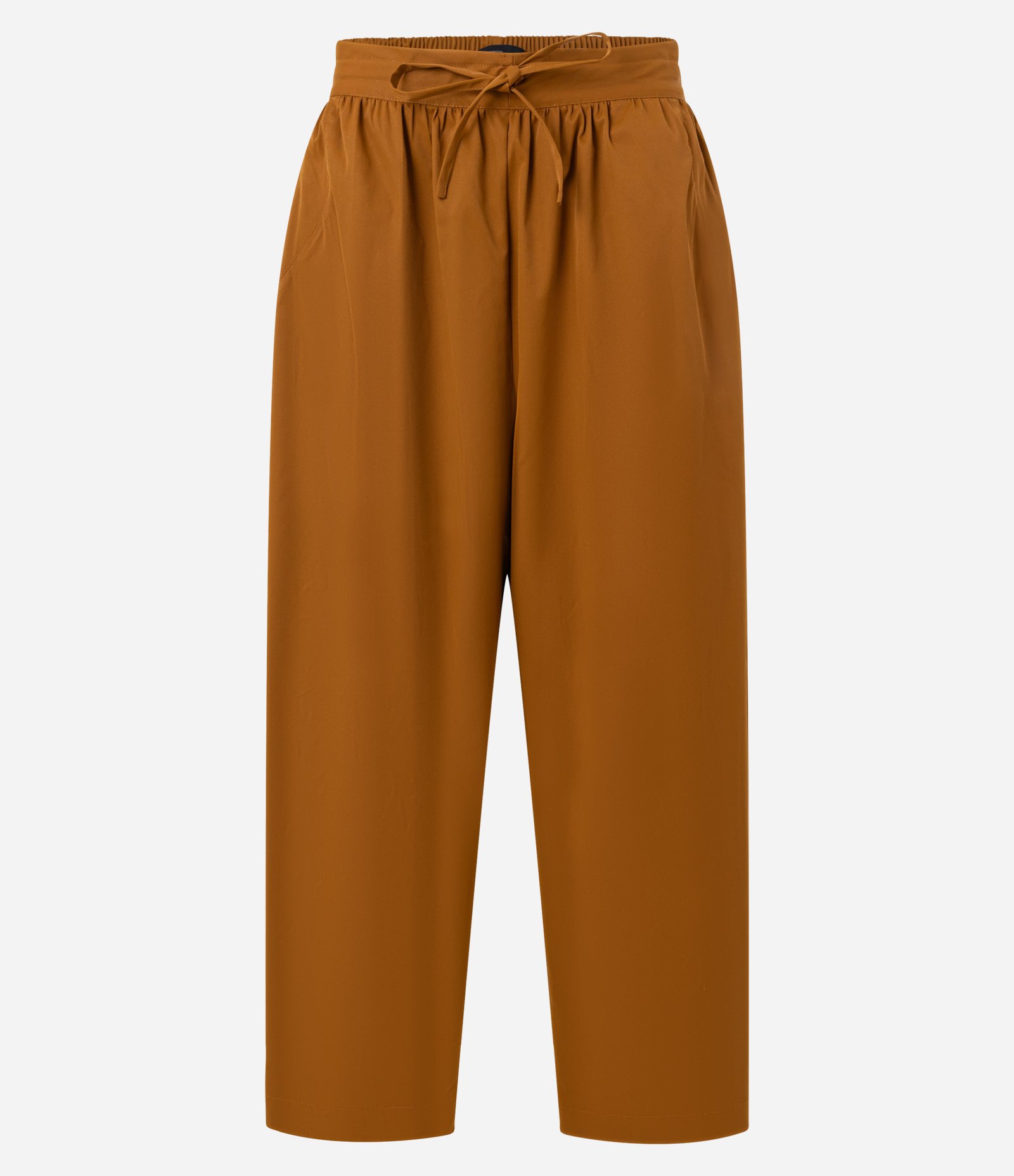 Calça Balloon Cropped Alfaiatada com Pregas e Amarração Marrom 5
