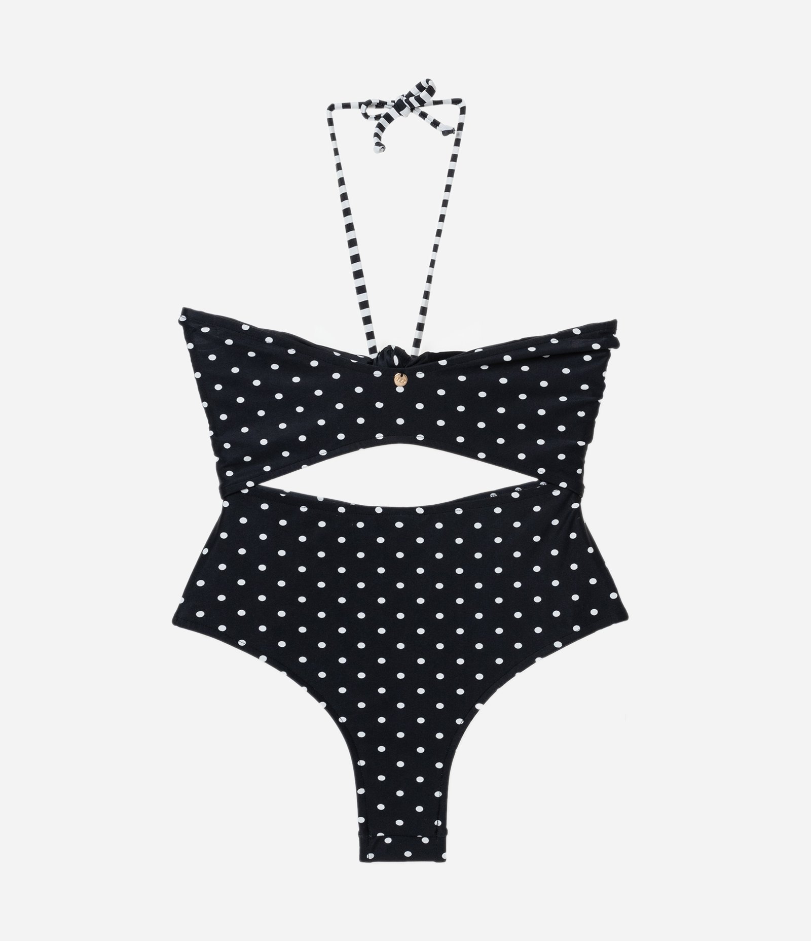 Maiô em Microfibra Poá com Abertura Frontal e Nózinho Preto 5